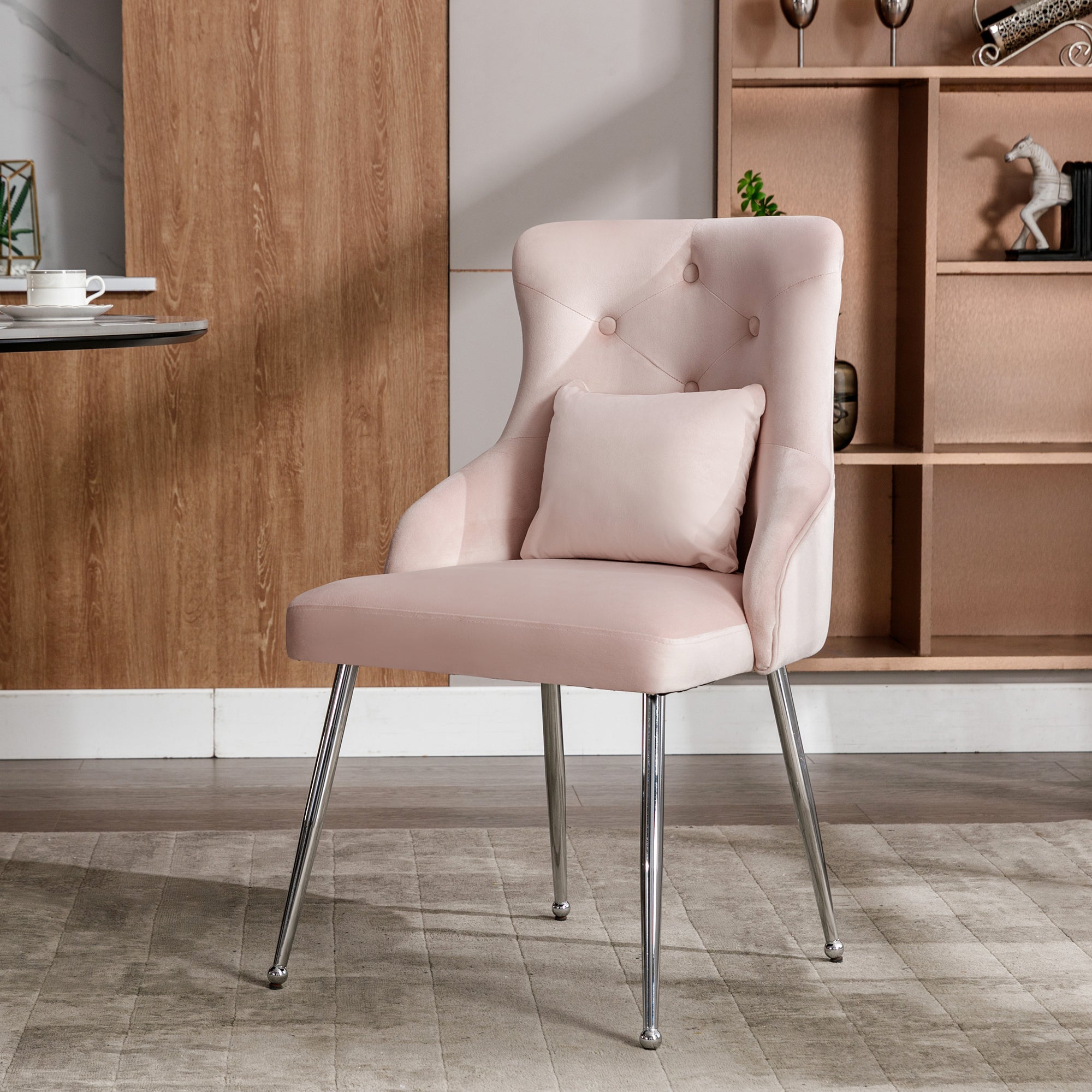 Logidon Set van 6 eetkamerstoelen met knopenpatroon roze fluweel