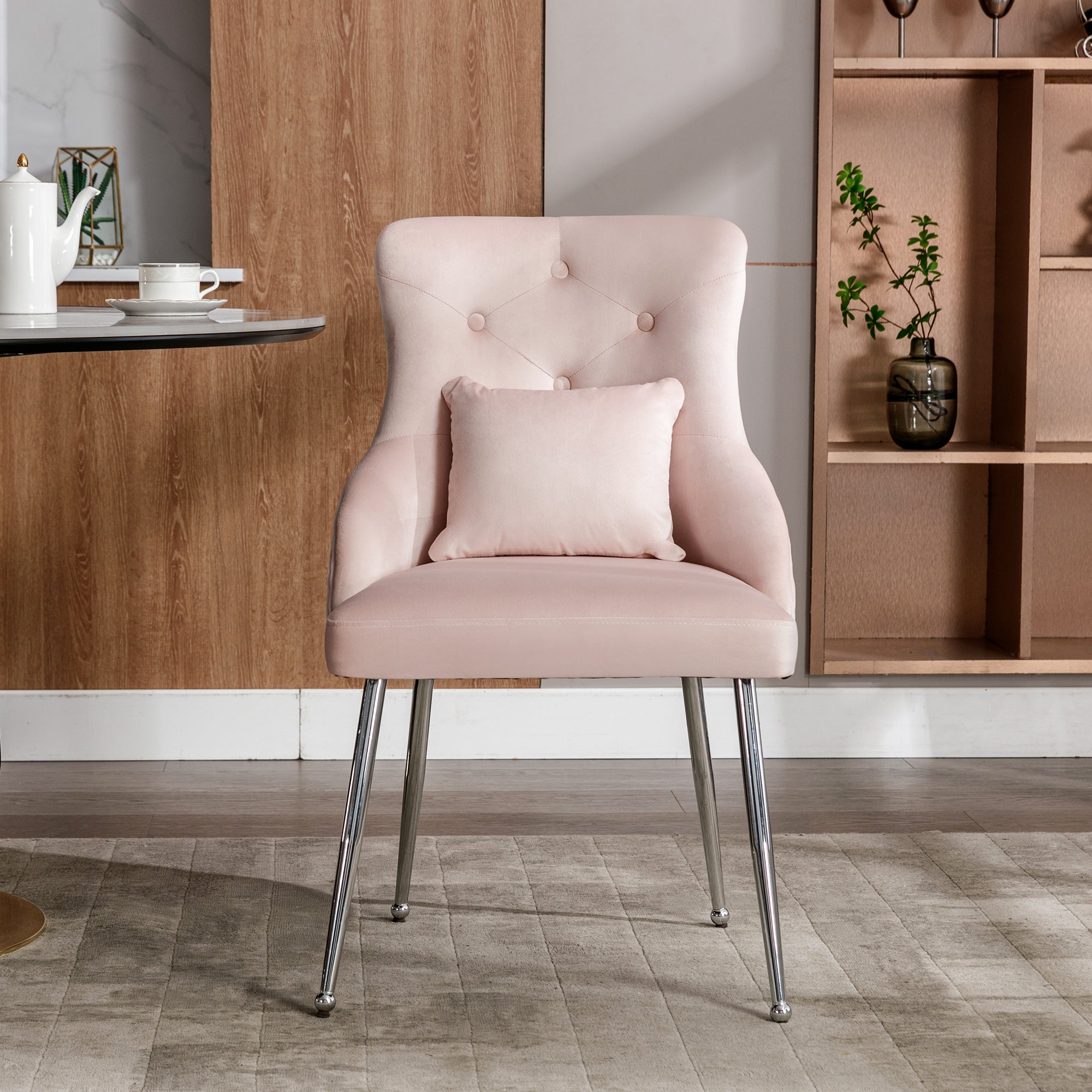 Logidon Set van 6 eetkamerstoelen met knopenpatroon roze fluweel