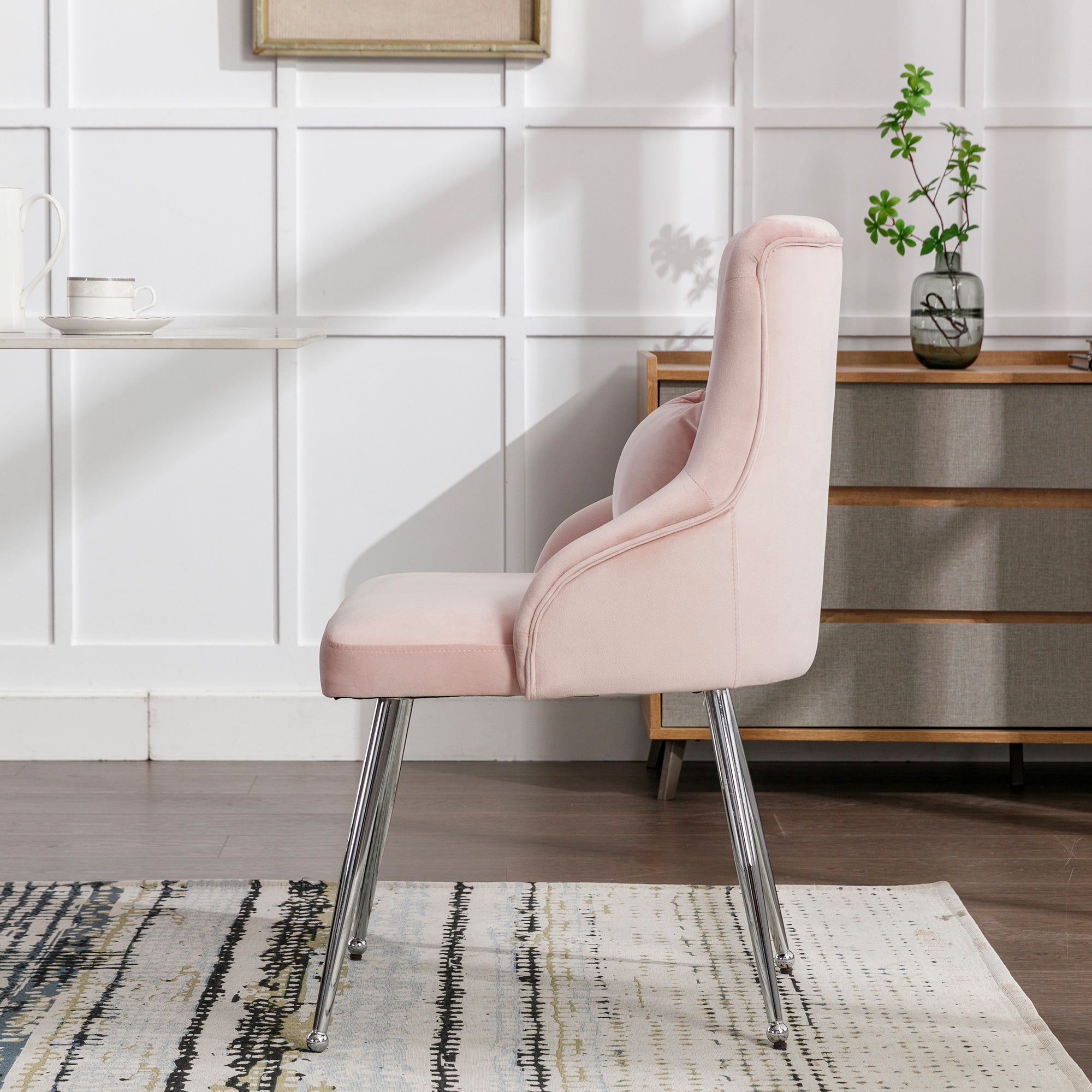 Logidon set van 4 eetkamerstoelen roze fluwelen knopenpatroon