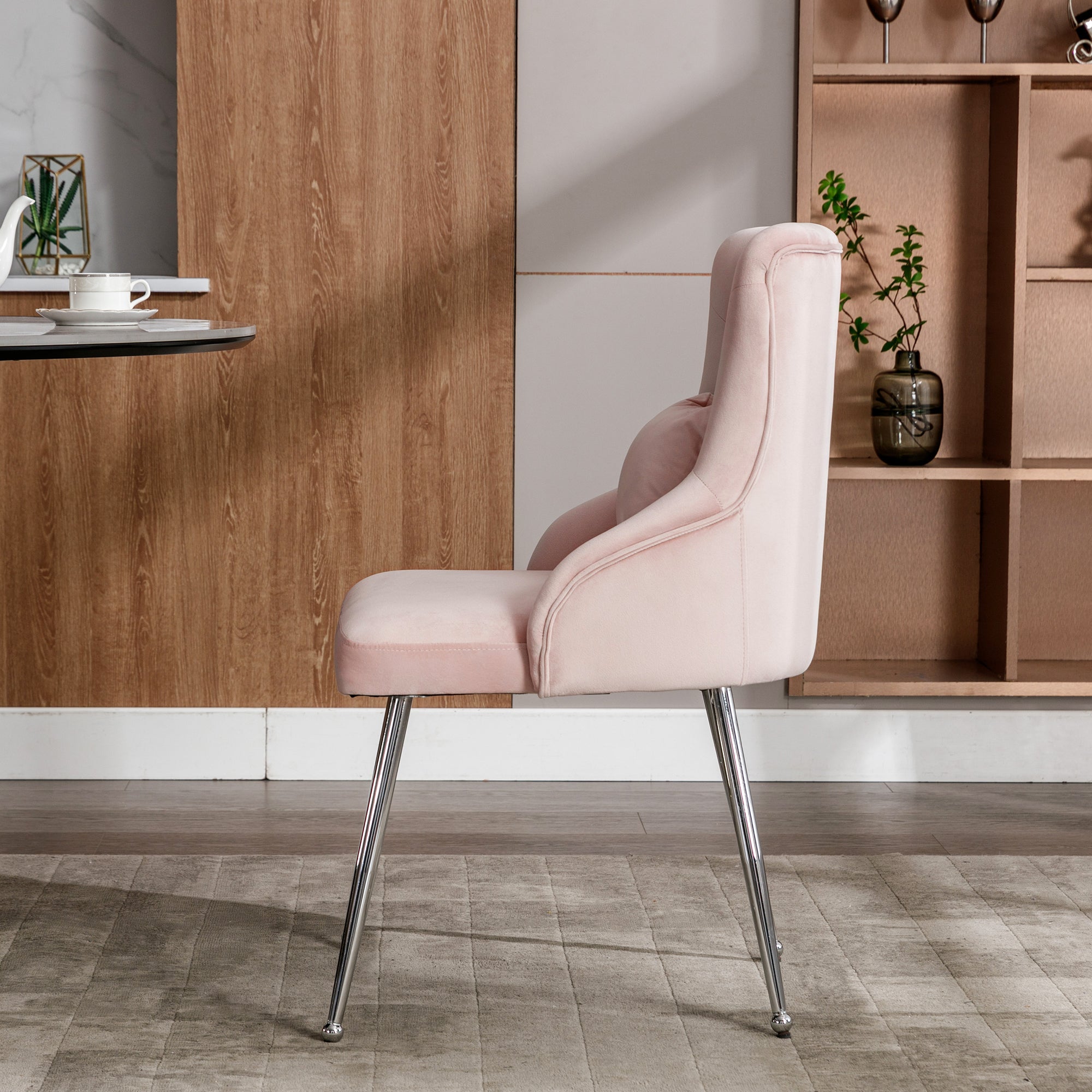 Logidon Set van 6 eetkamerstoelen met knopenpatroon roze fluweel
