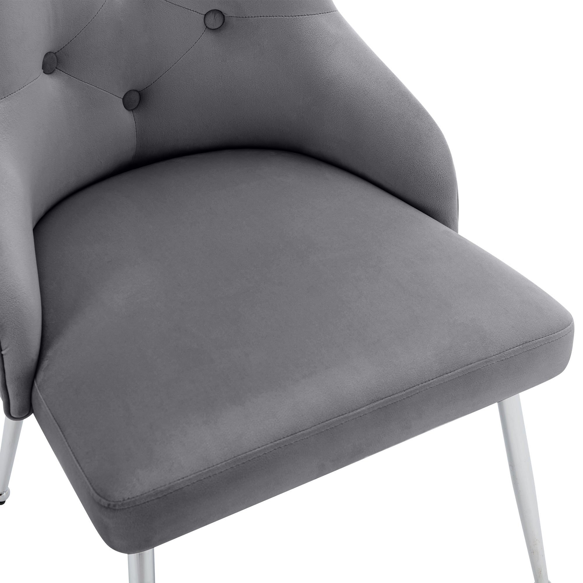Logidon Gray Velvet Dining Chair With Button Pattern And Lumbar Cushion