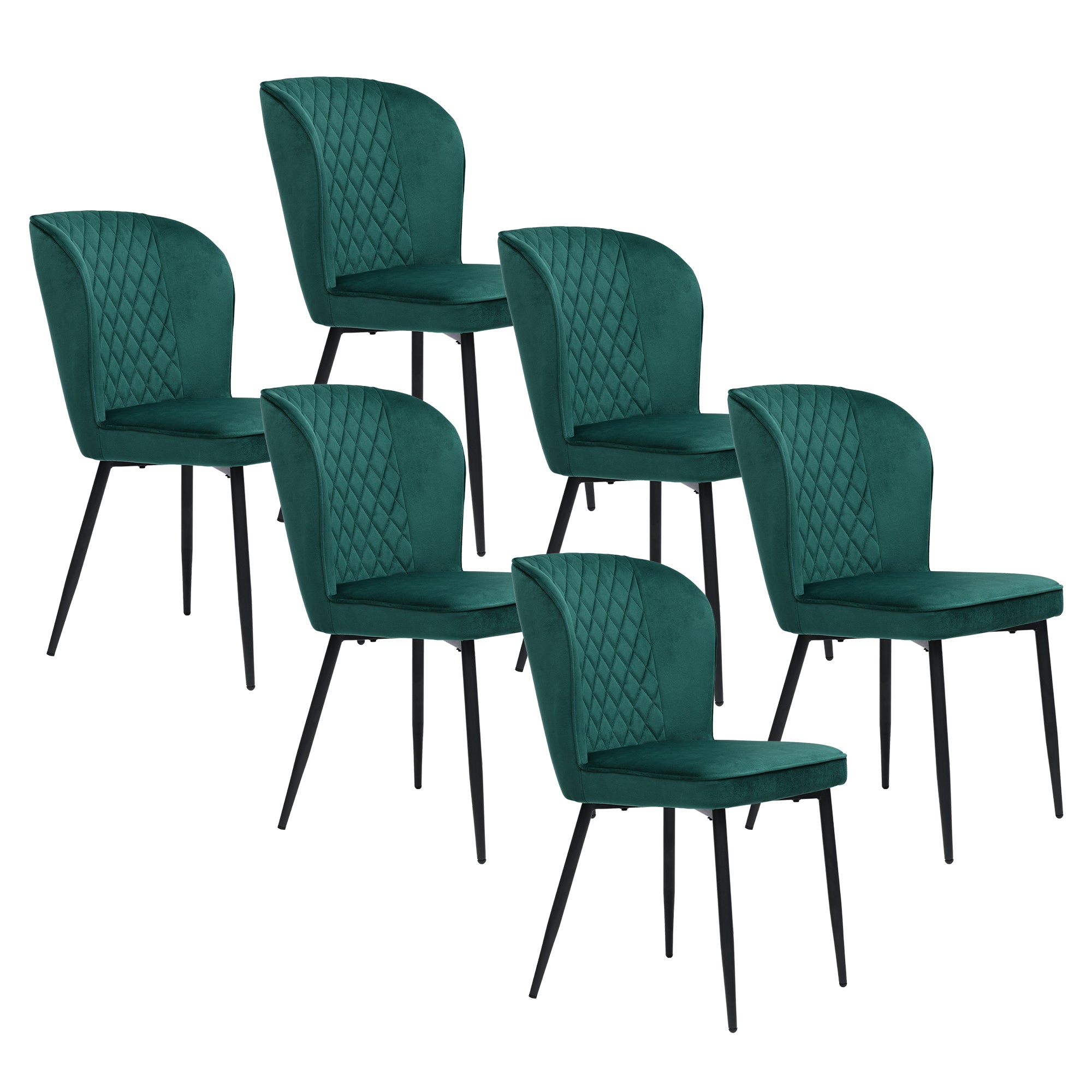 Logidon eetkamerstoelen set van 6 donkergroene fluwelen gestoffeerde stoelen met metalen frame