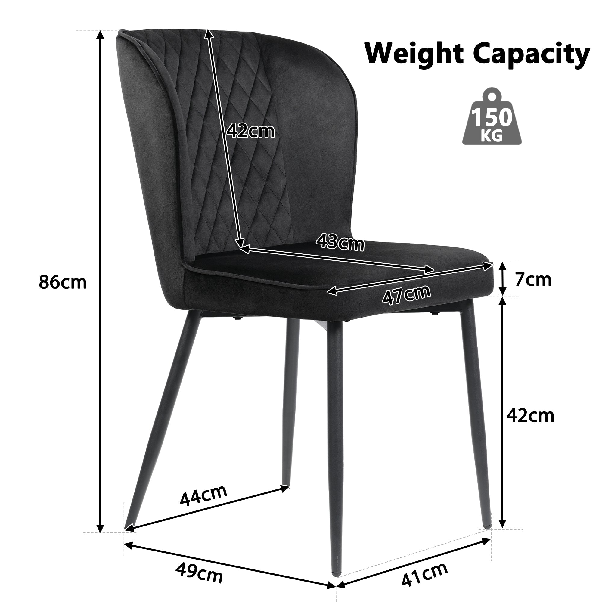 Logidon Velvet Black Dining Room Chair Set of 2 Upholstered Chairs with Backrest