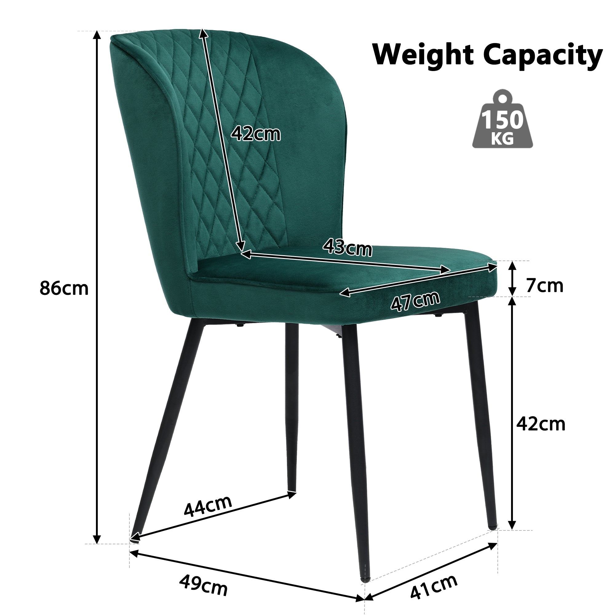 Logidon eetkamerstoelen set van 6 donkergroene fluwelen gestoffeerde stoelen met metalen frame