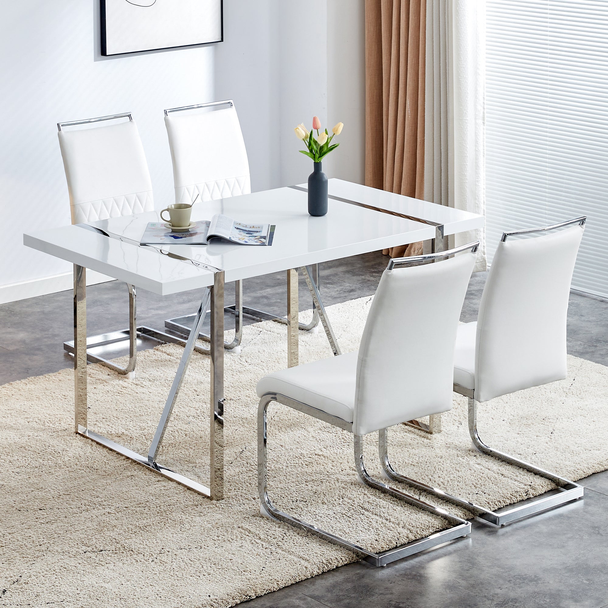 Logidon moderne eetkamerstoelen set van 4 hoge rugleuning wit