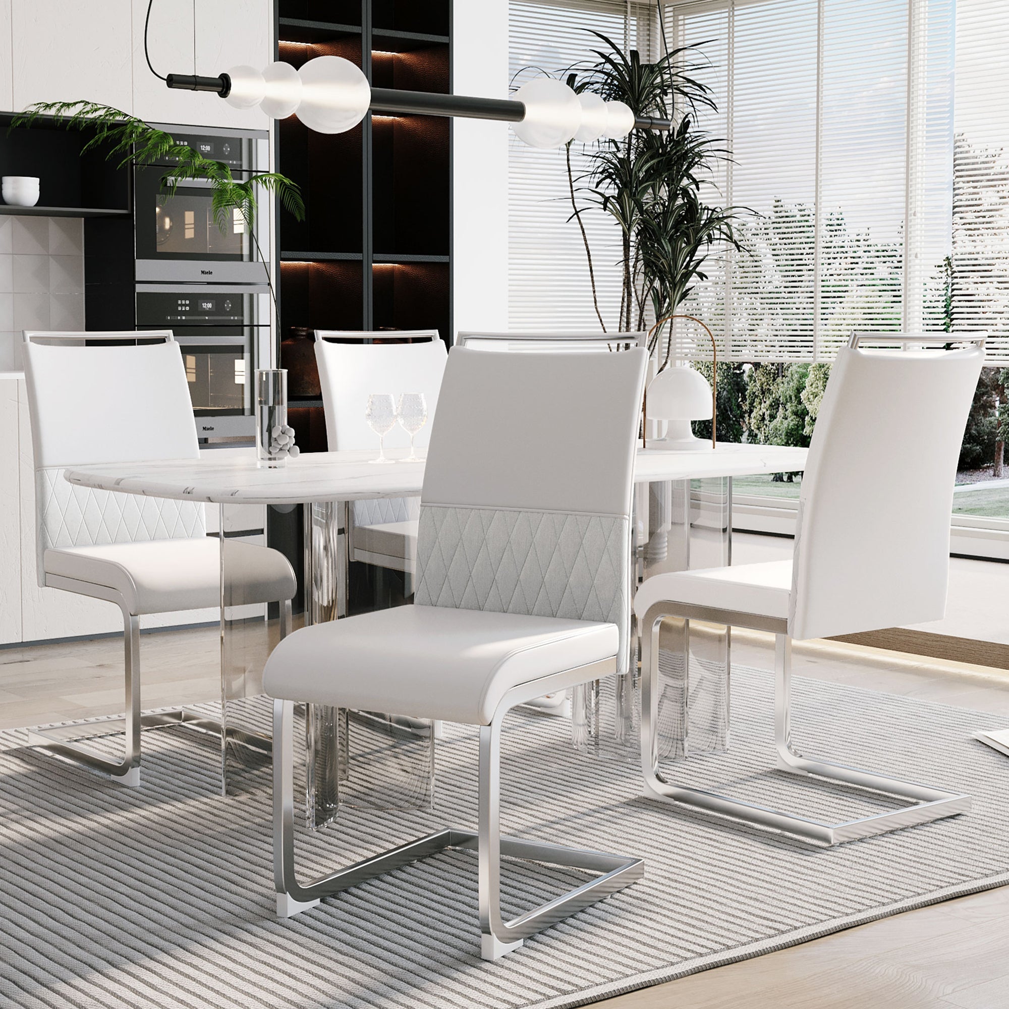 Logidon moderne eetkamerstoelen set van 4 hoge rugleuning wit