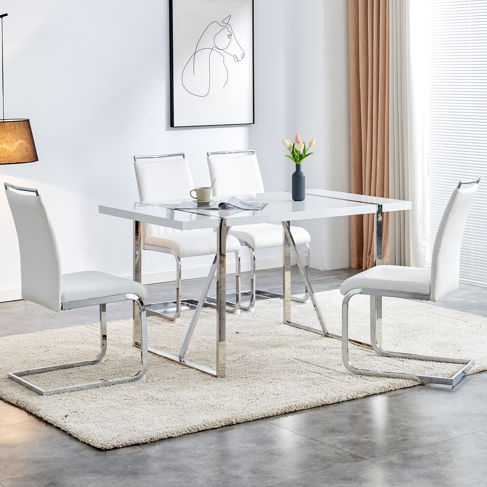 Logidon moderne eetkamerstoelen set van 4 hoge rugleuning wit