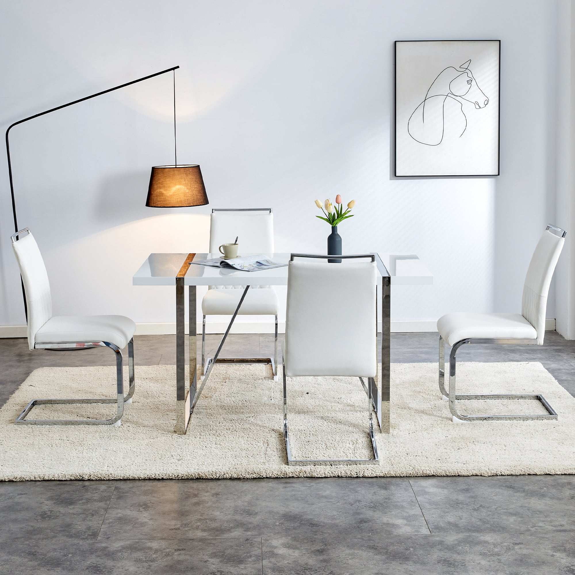 Logidon moderne eetkamerstoelen set van 4 hoge rugleuning wit