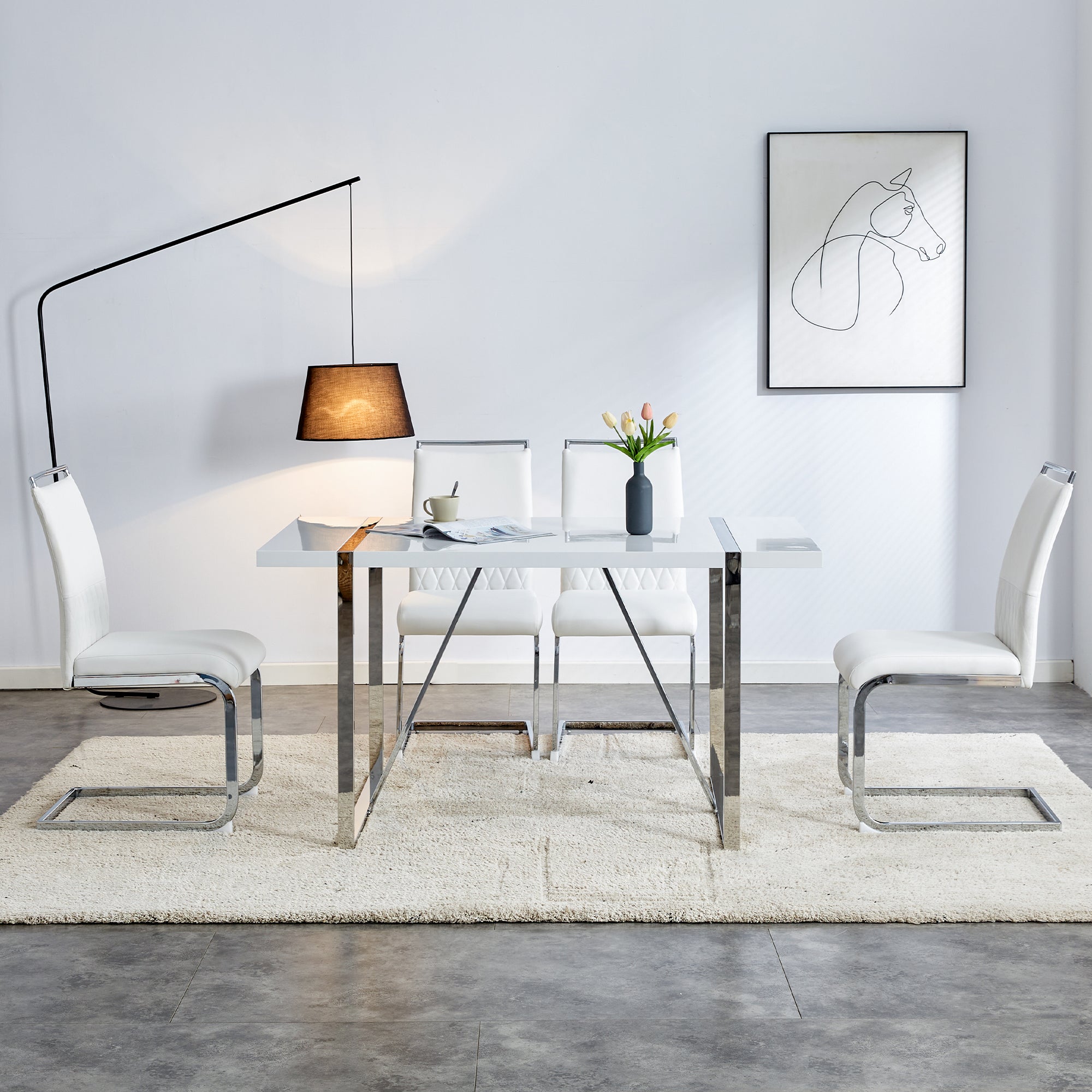 Logidon moderne eetkamerstoelen set van 4 hoge rugleuning wit