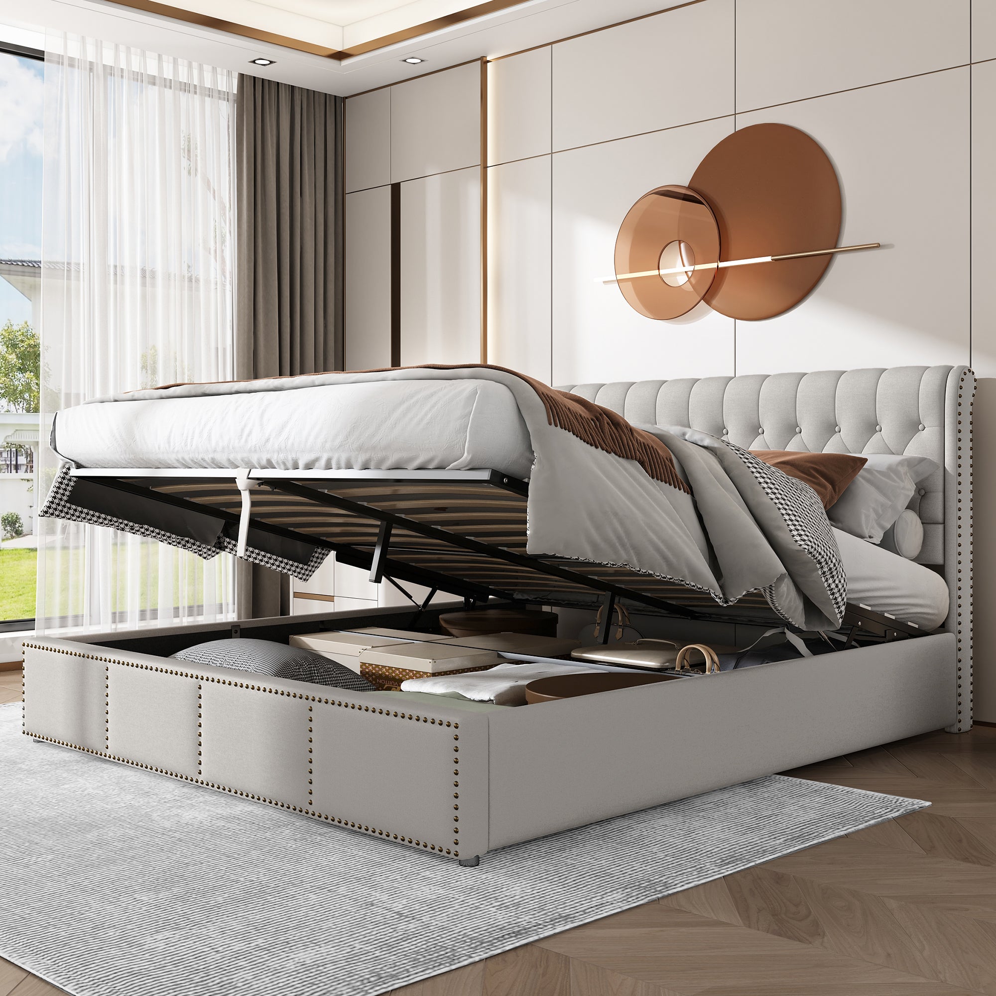 Logidon gestoffeerd bed 160x200 cm grijs met bedkastopbergruimte