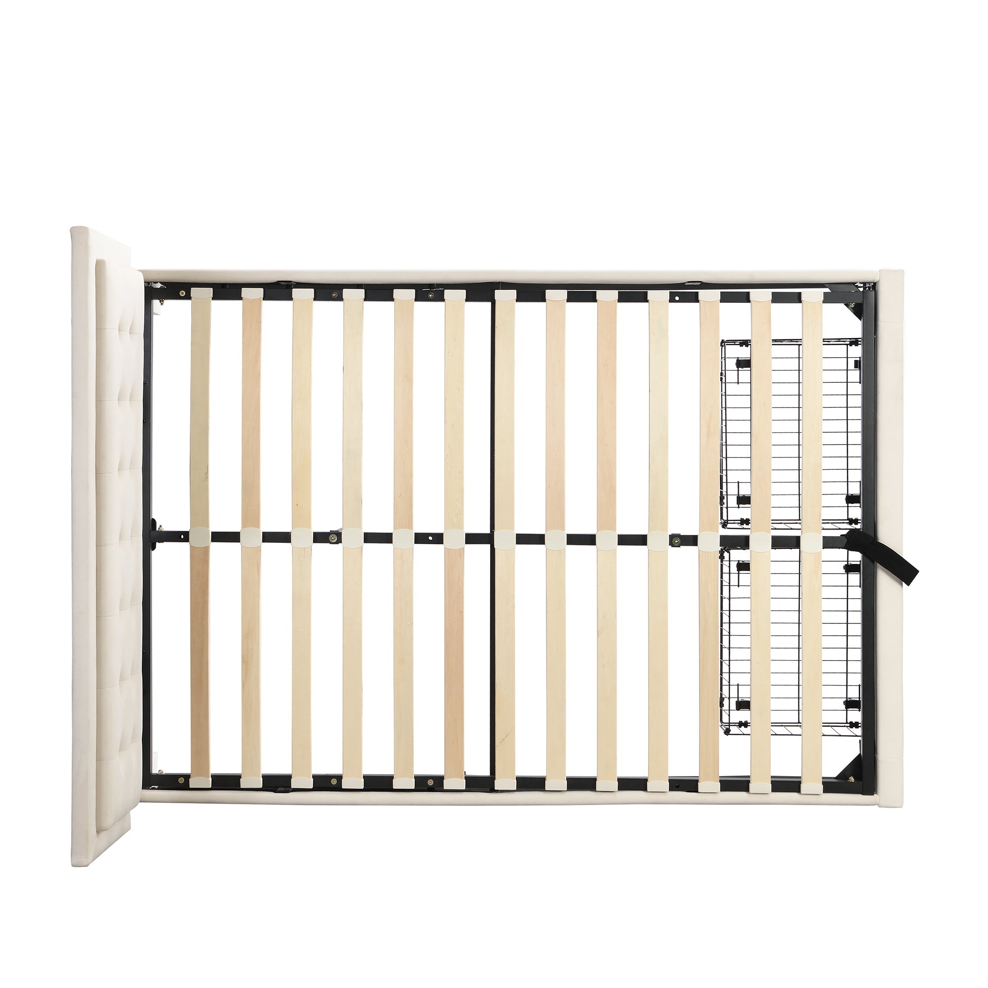 Logidon upholstered bed 140x200 beige velvet with storage space and 2 drawers