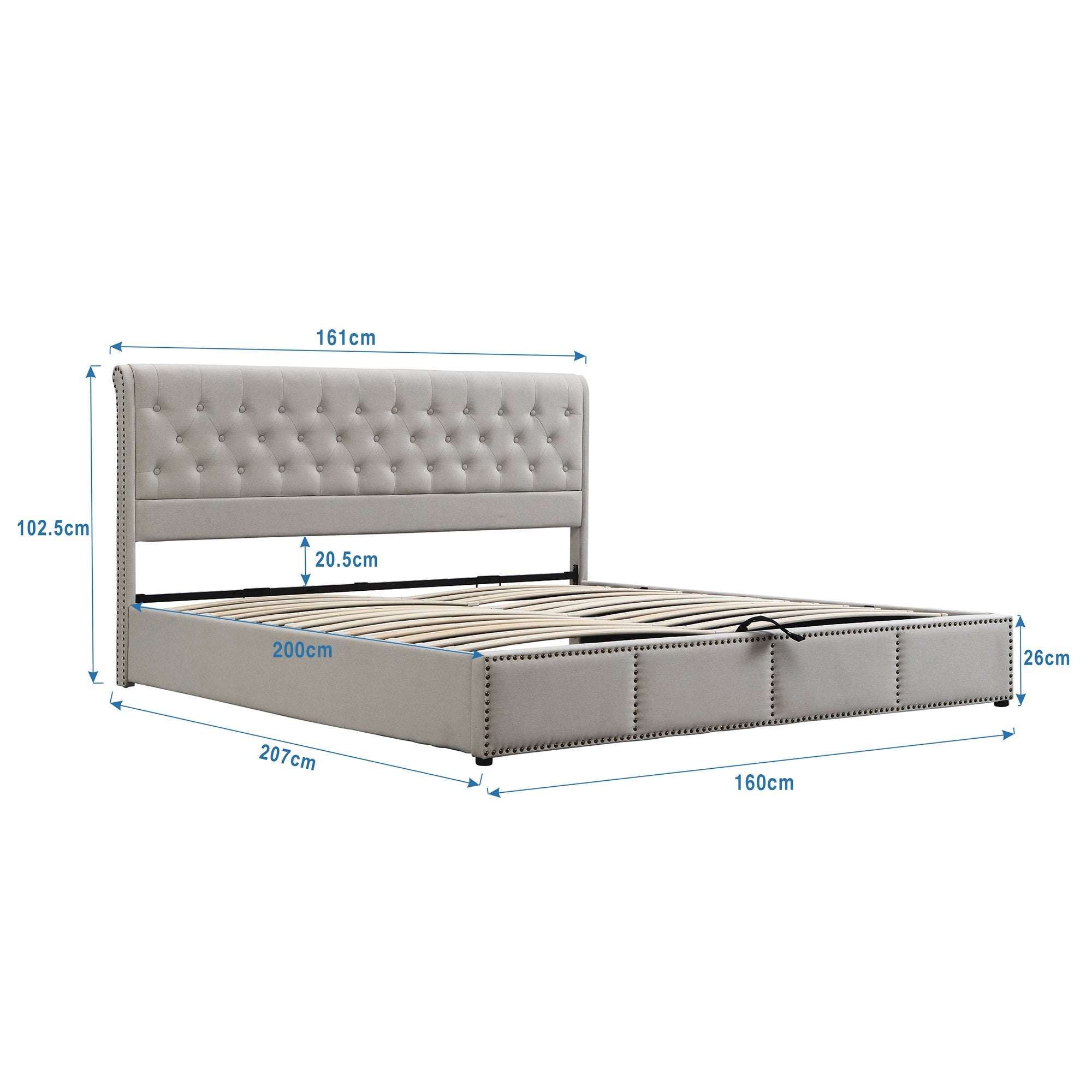 Logidon gestoffeerd bed 160x200 cm grijs met bedkastopbergruimte