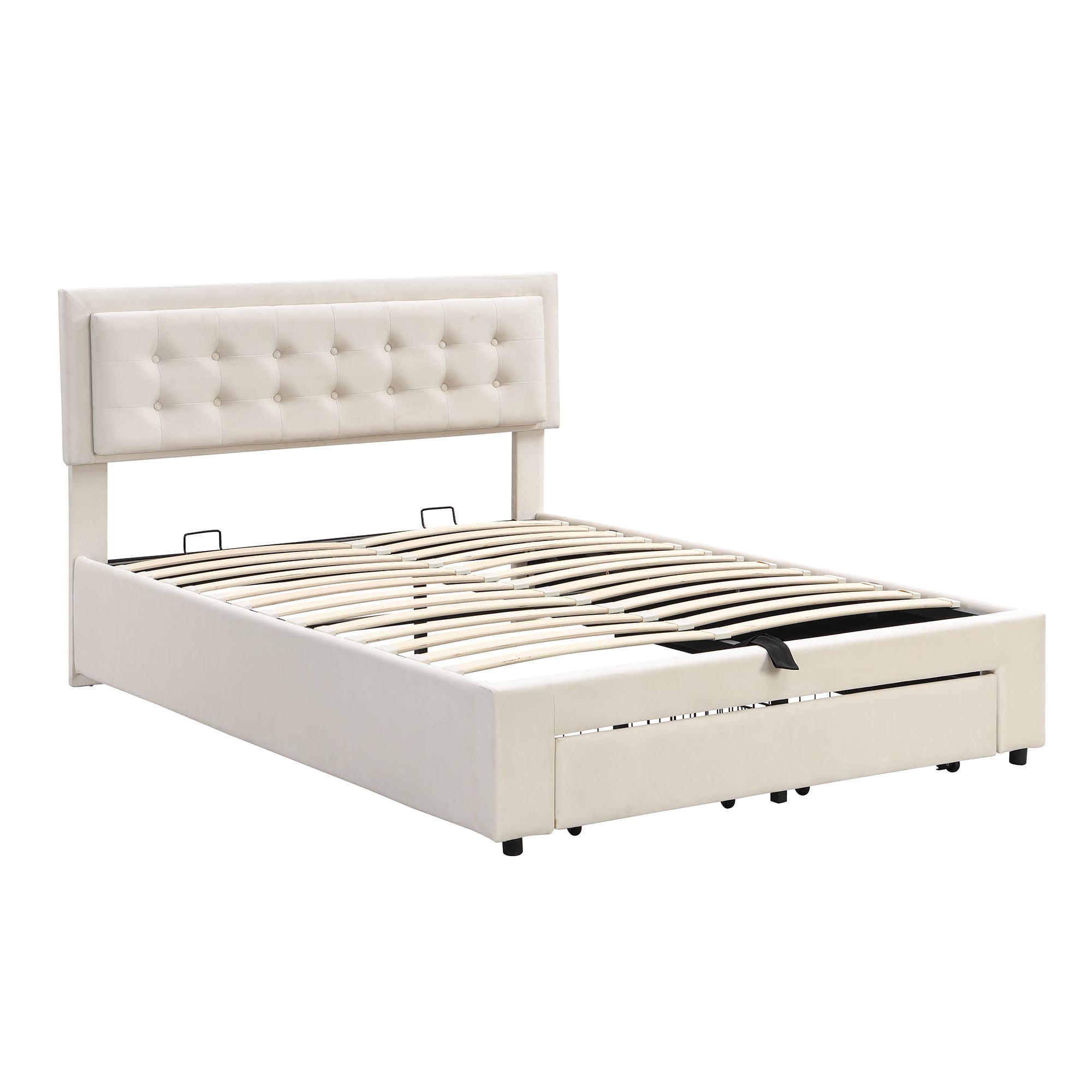 Logidon upholstered bed 140x200 beige velvet with storage space and 2 drawers