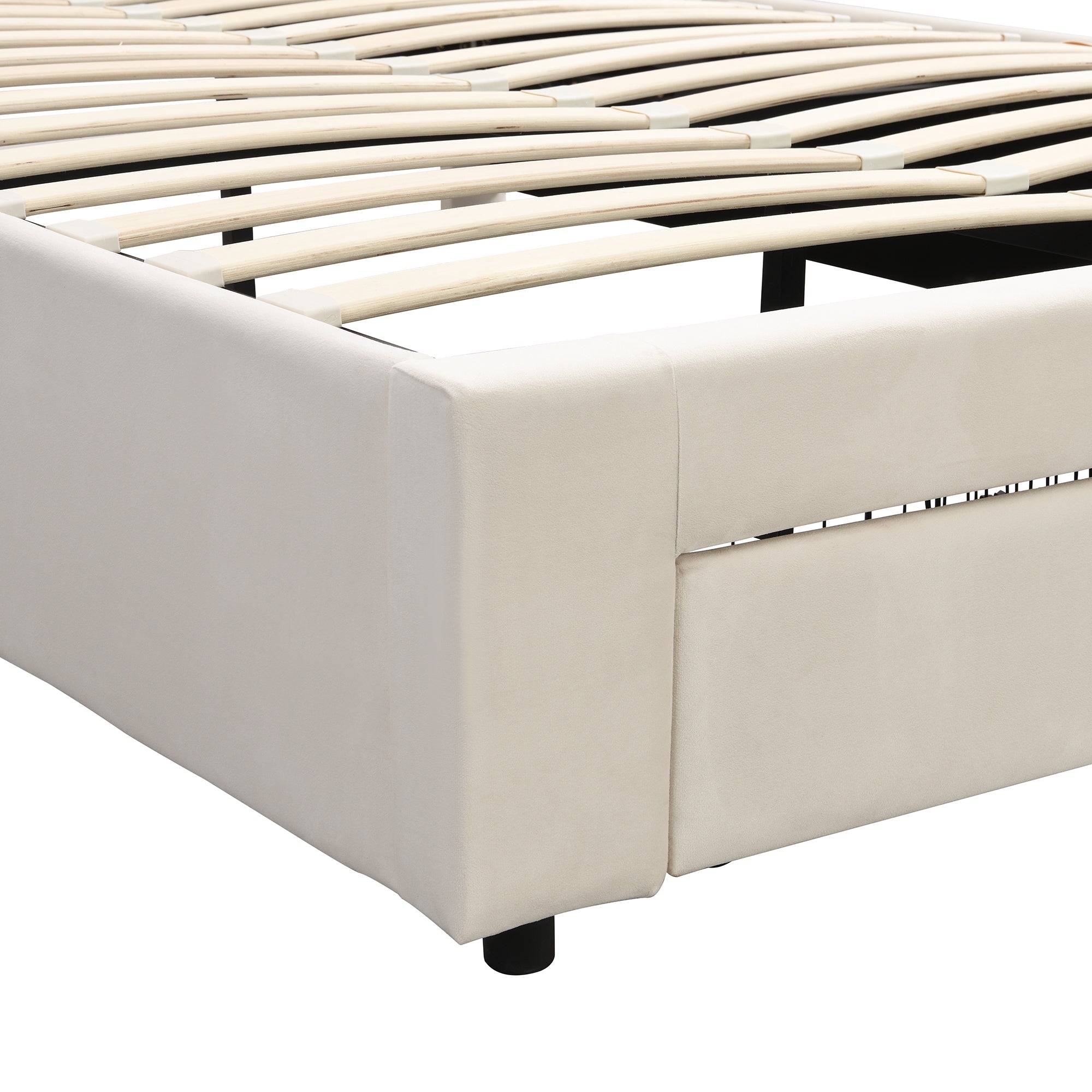Logidon upholstered bed 140x200 beige velvet with storage space and 2 drawers