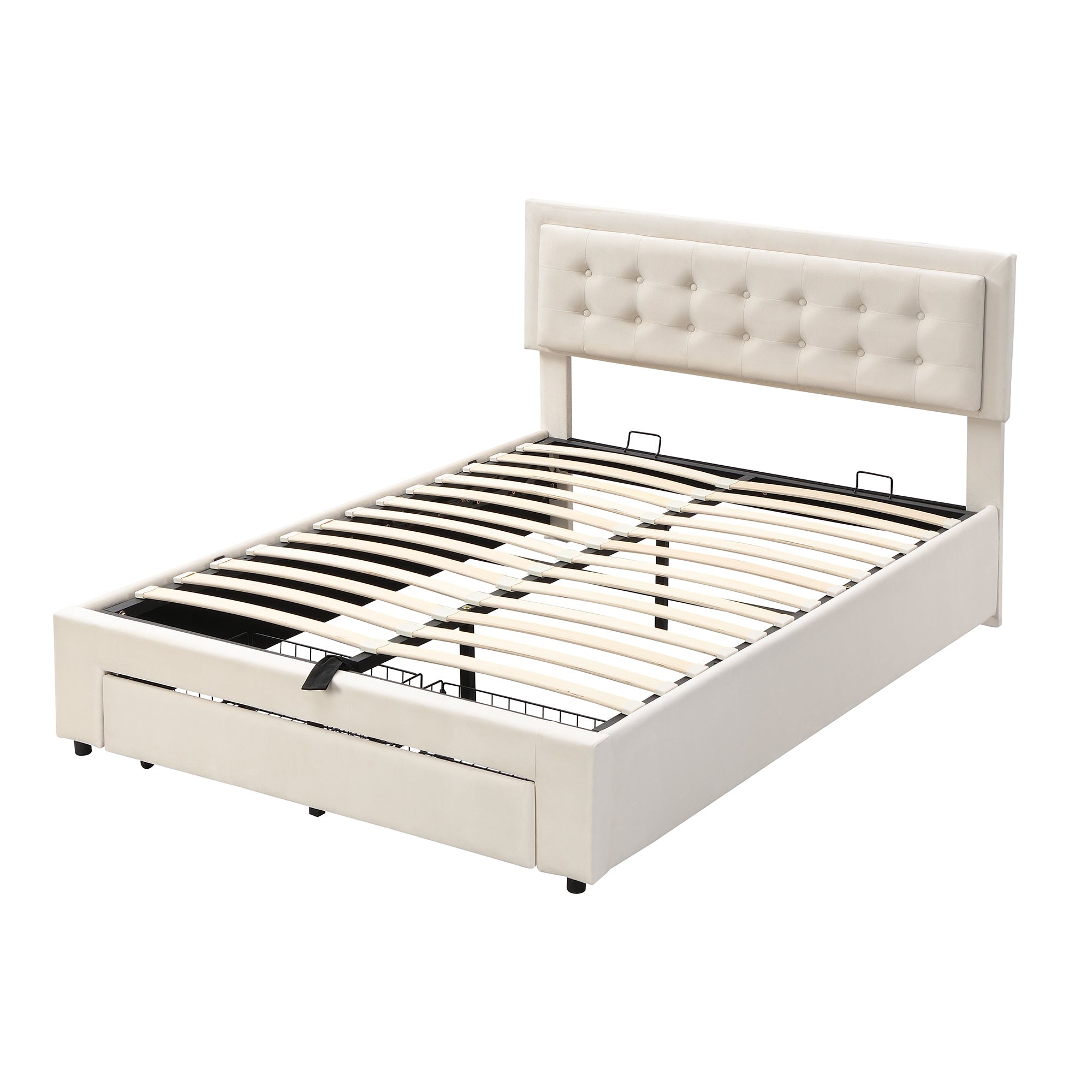 Logidon upholstered bed 140x200 beige velvet with storage space and 2 drawers