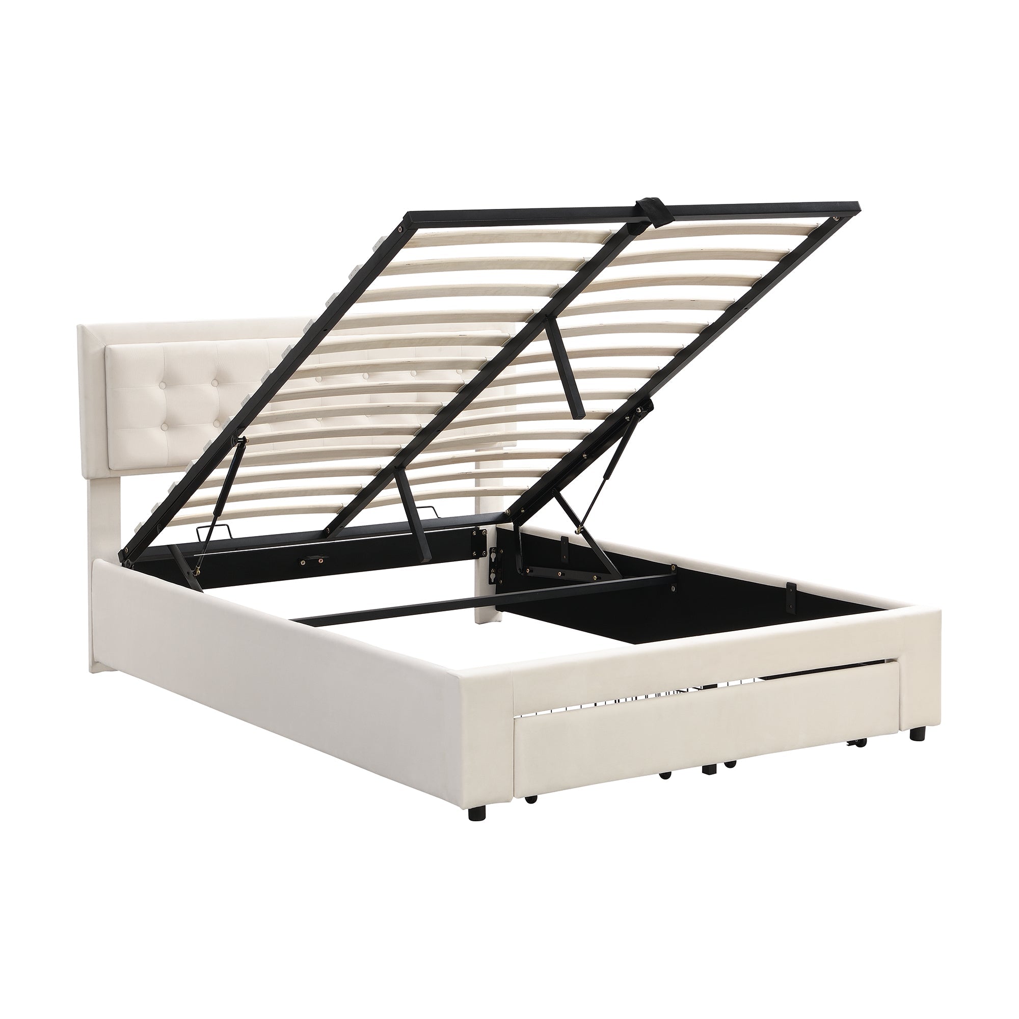 Logidon upholstered bed 140x200 beige velvet with storage space and 2 drawers