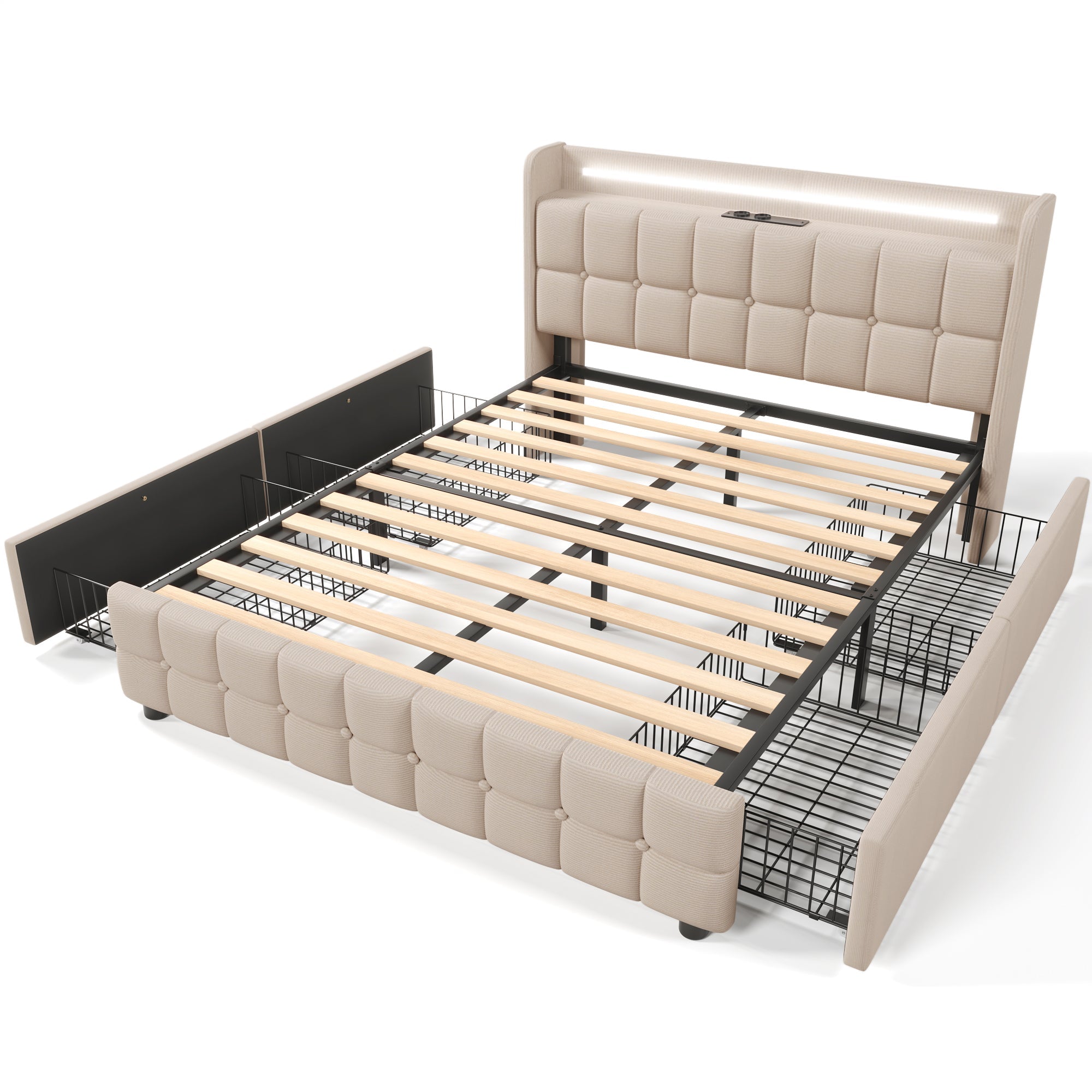 Logidon gestoffeerd bed 180x200 beige met USB oplaadfunctie LED verlichting