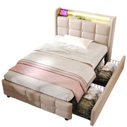Logidon gestoffeerd bed 90x200 beige USB-oplaadfunctie LED-verlichting