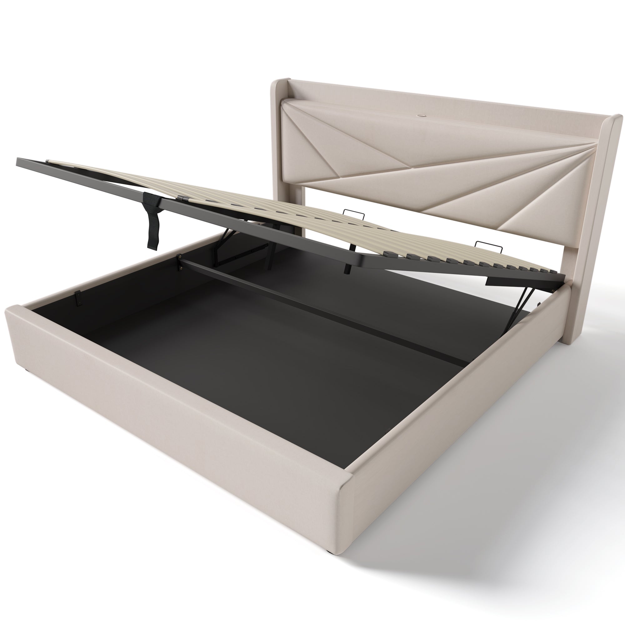 Logidon gestoffeerd bed 160x200 beige met USB Type C oplaadfunctie opbergruimte