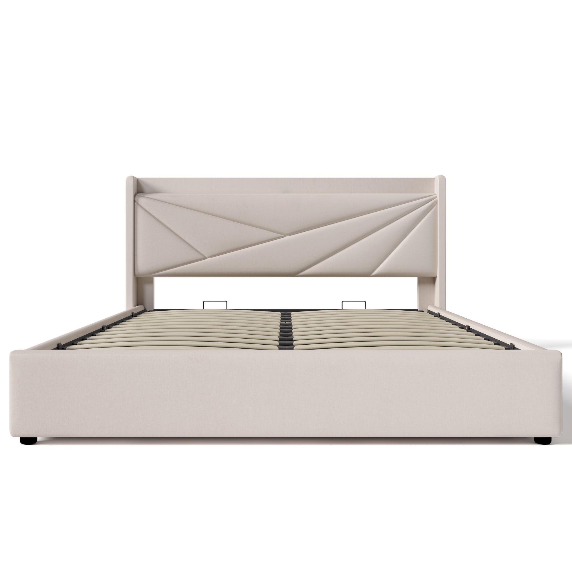 Logidon gestoffeerd bed 160x200 beige met USB Type C oplaadfunctie opbergruimte