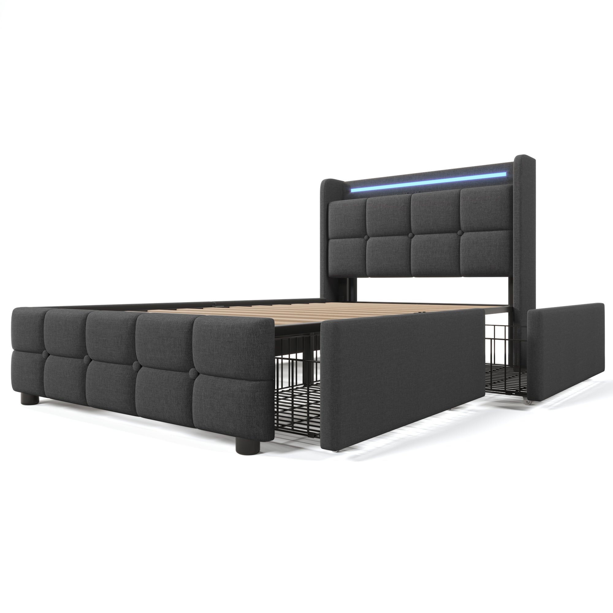 Logidon gestoffeerd bed met USB-oplaadfunctie, LED-verlichting, 90x200 grijs