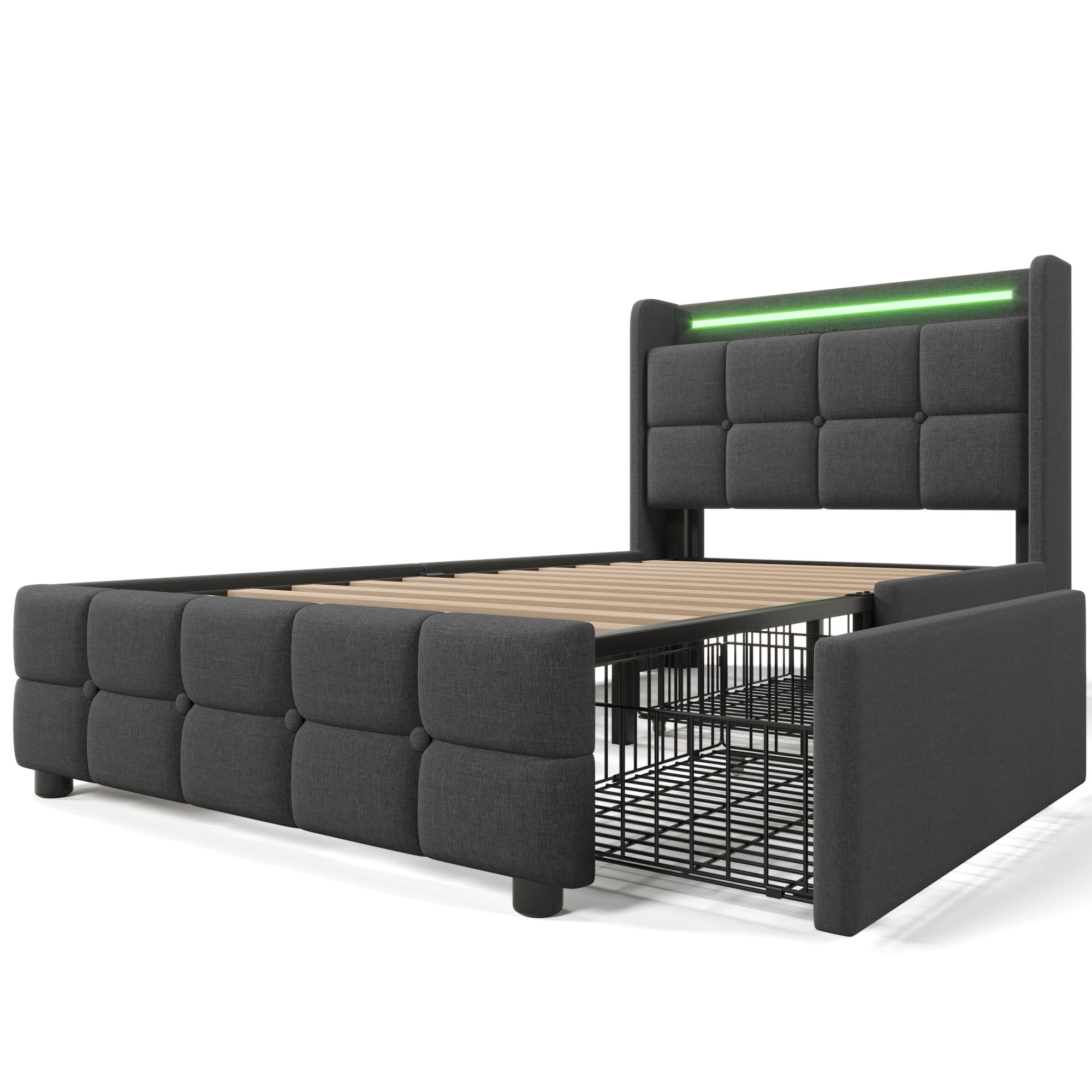 Logidon gestoffeerd bed met USB-oplaadfunctie, LED-verlichting, 90x200 grijs