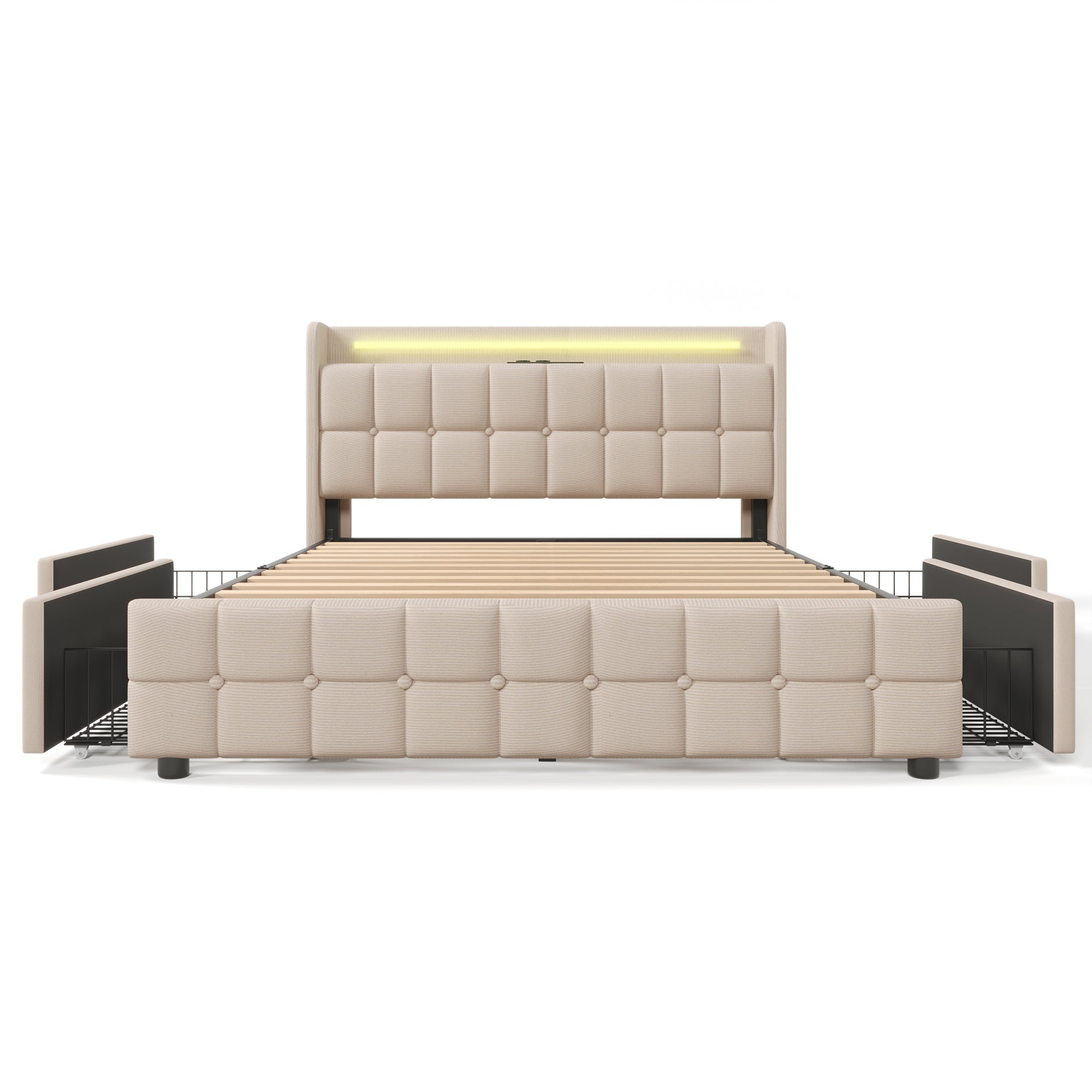 Logidon gestoffeerd bed 180x200 beige met USB oplaadfunctie LED verlichting