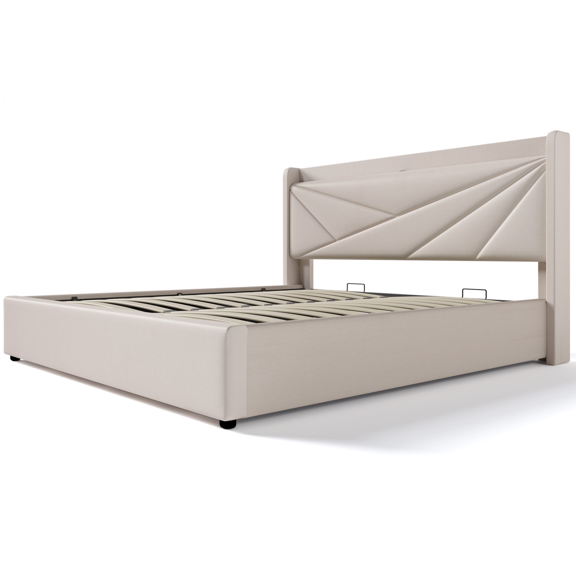 Logidon gestoffeerd bed 160x200 beige met USB Type C oplaadfunctie opbergruimte