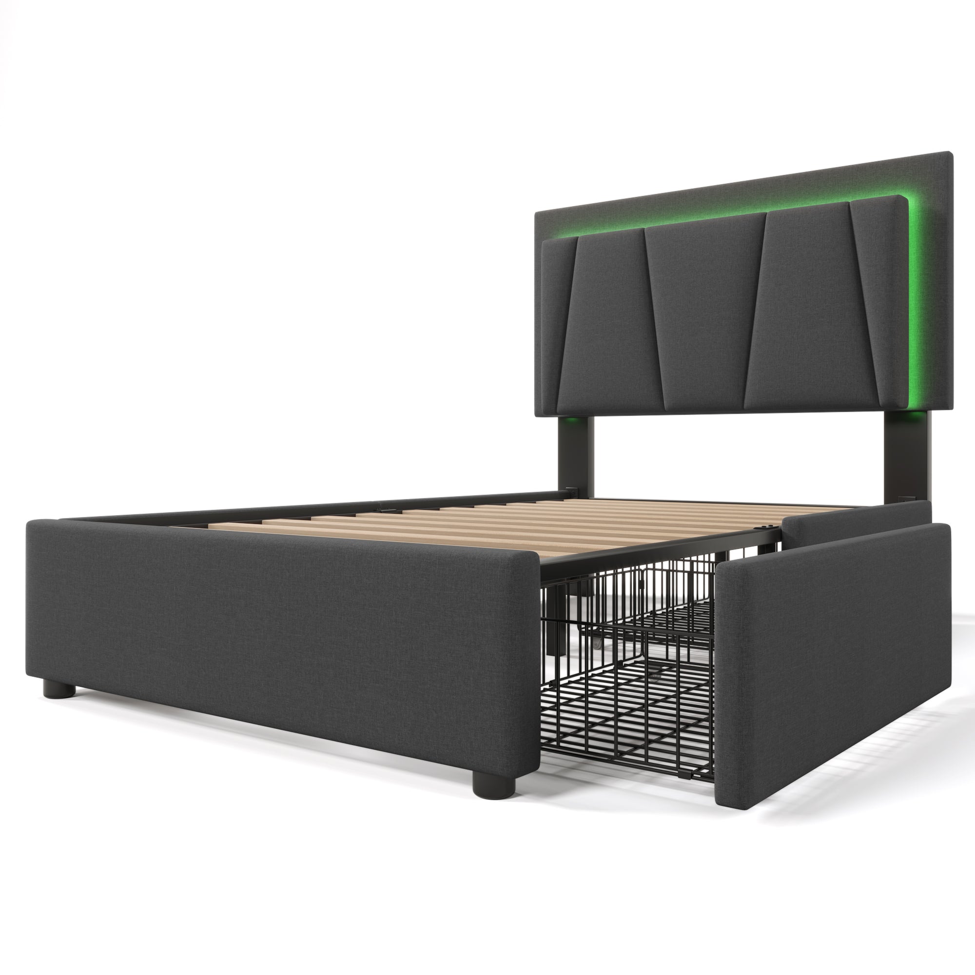 Logidon Garu gestoffeerd bed 90x200cm met LED-verlichting en grijze opbergruimte