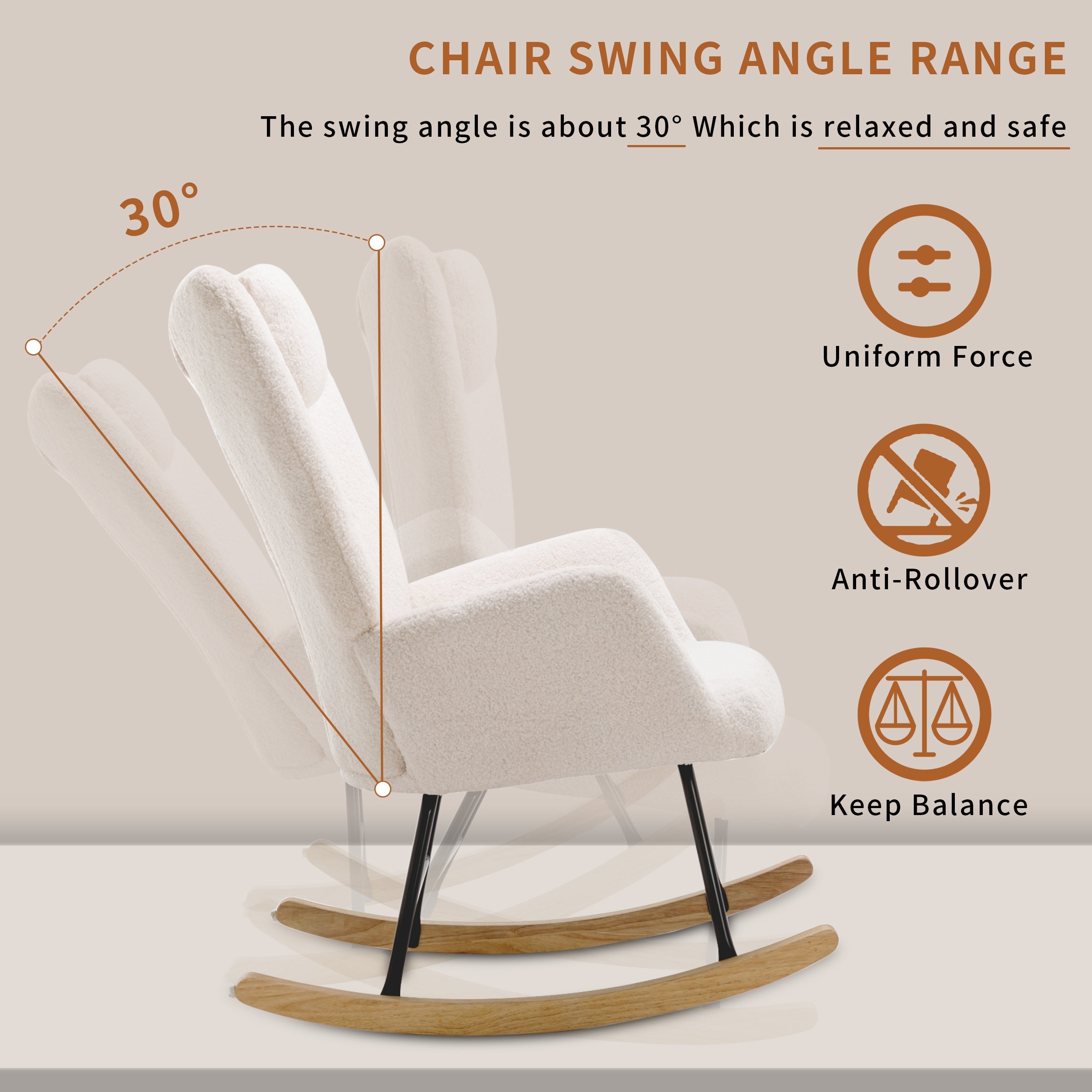 Logidon White Teddy Plush Rocking Chair with Headrest and Footrest