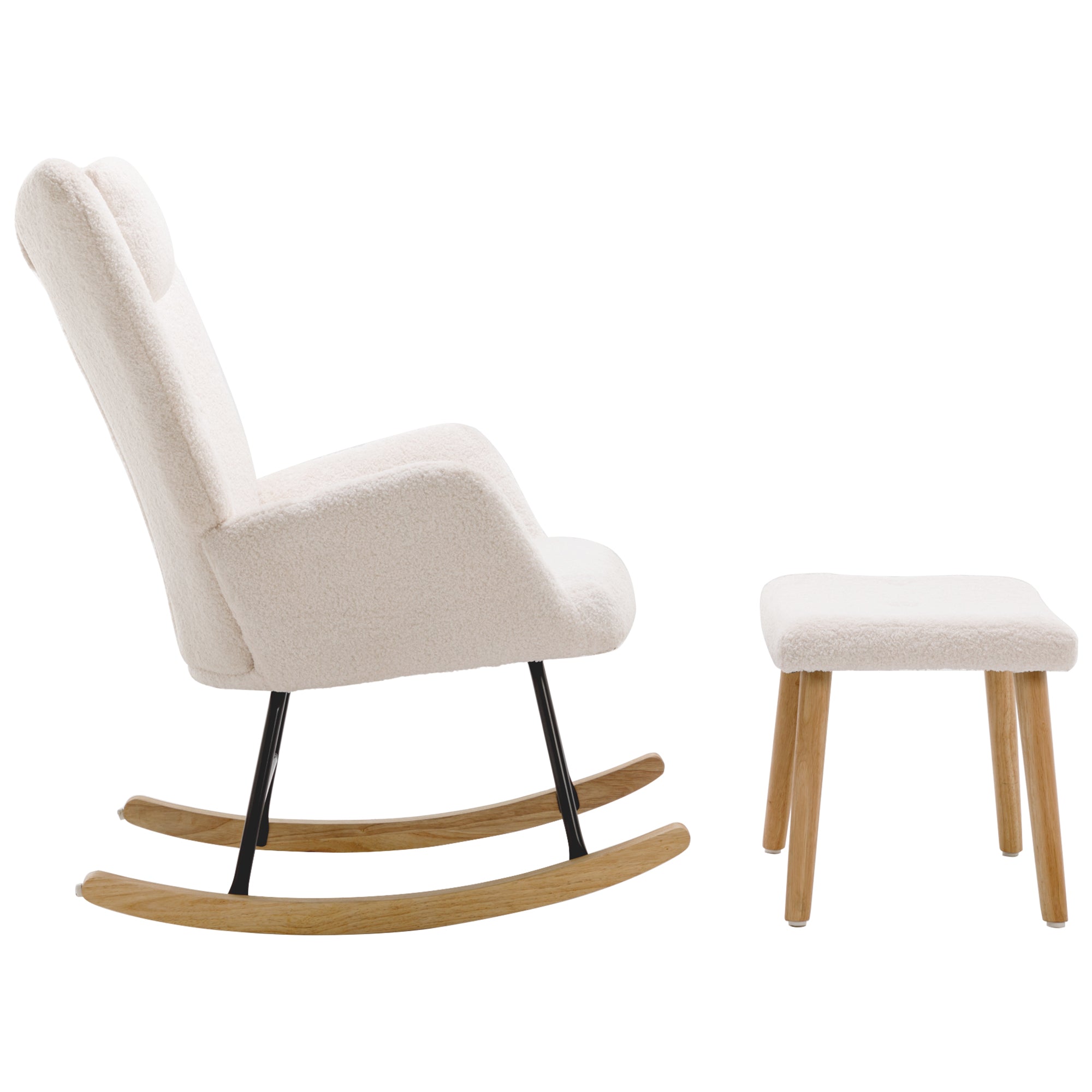 Logidon White Teddy Plush Rocking Chair with Headrest and Footrest