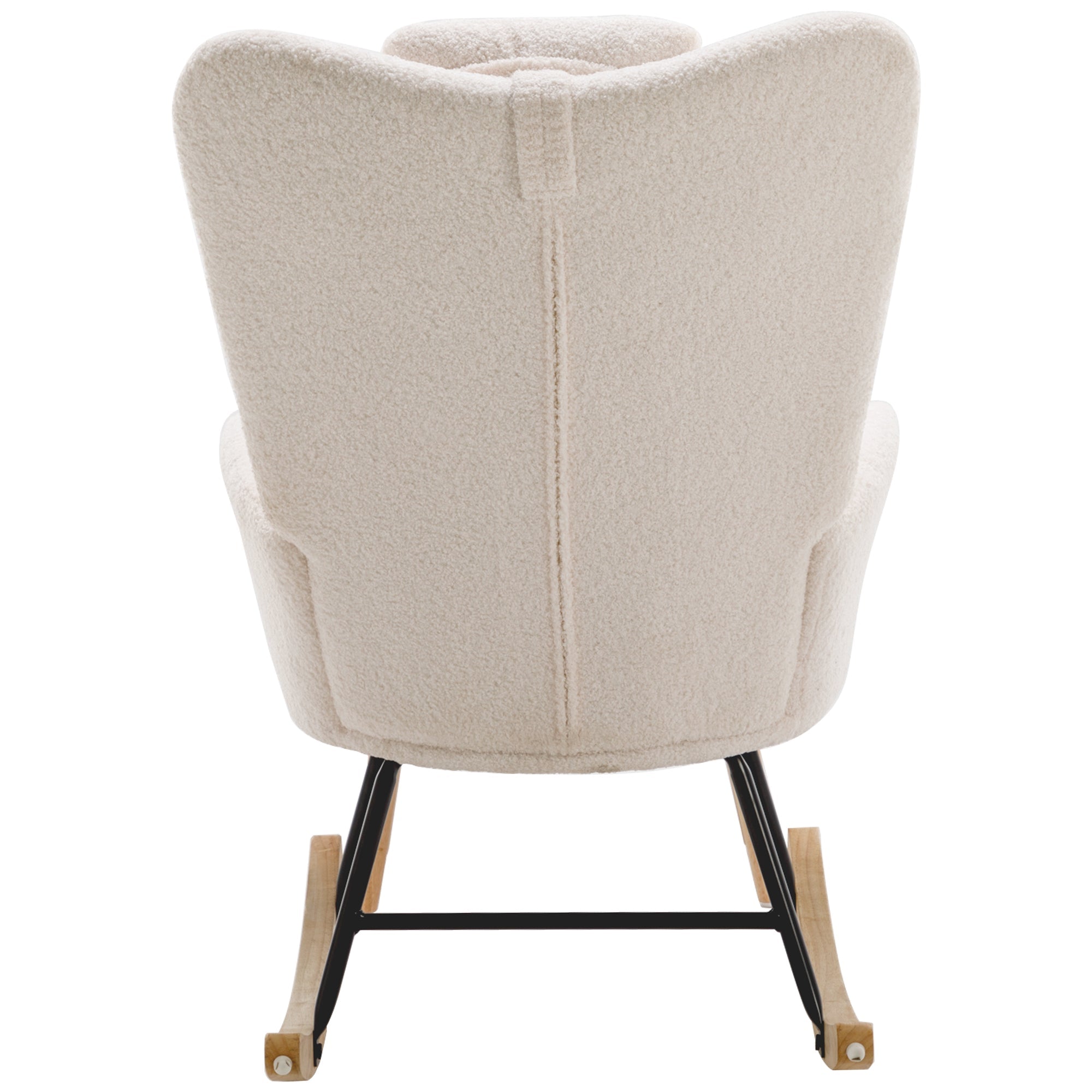Logidon White Teddy Plush Rocking Chair with Headrest and Footrest