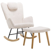 Logidon White Teddy Plush Rocking Chair with Headrest and Footrest