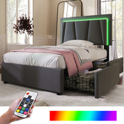 Logidon Garu gestoffeerd bed 90x200cm met LED verlichting en 2 lades grijs
