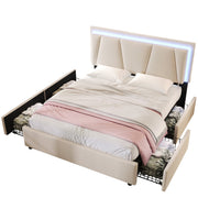 Logidon gestoffeerd bed 160x200 beige met LED verlichting 4 lades