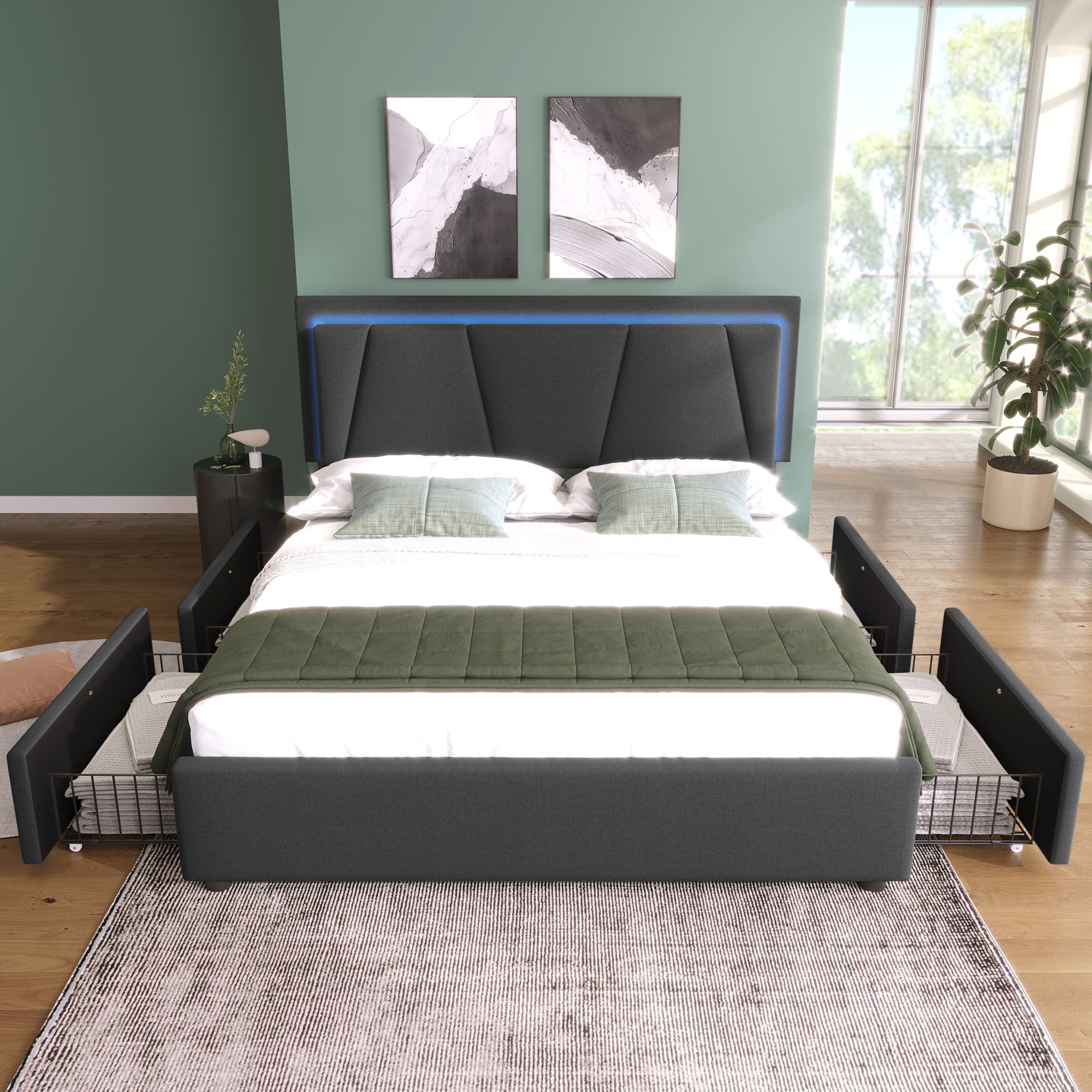 Logidon gestoffeerd bed 140x200 grijs met LED verlichting 4 lades