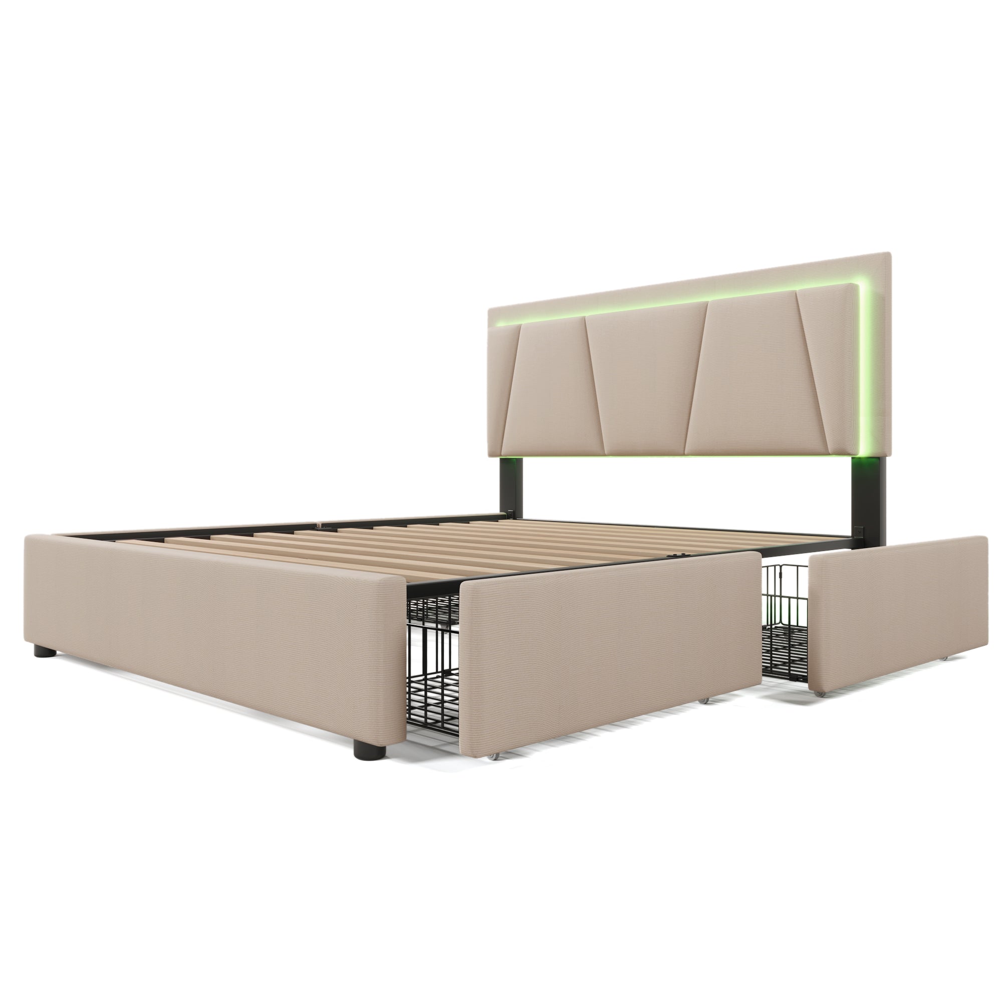 Logidon gestoffeerd bed 160x200 beige met LED verlichting 4 lades