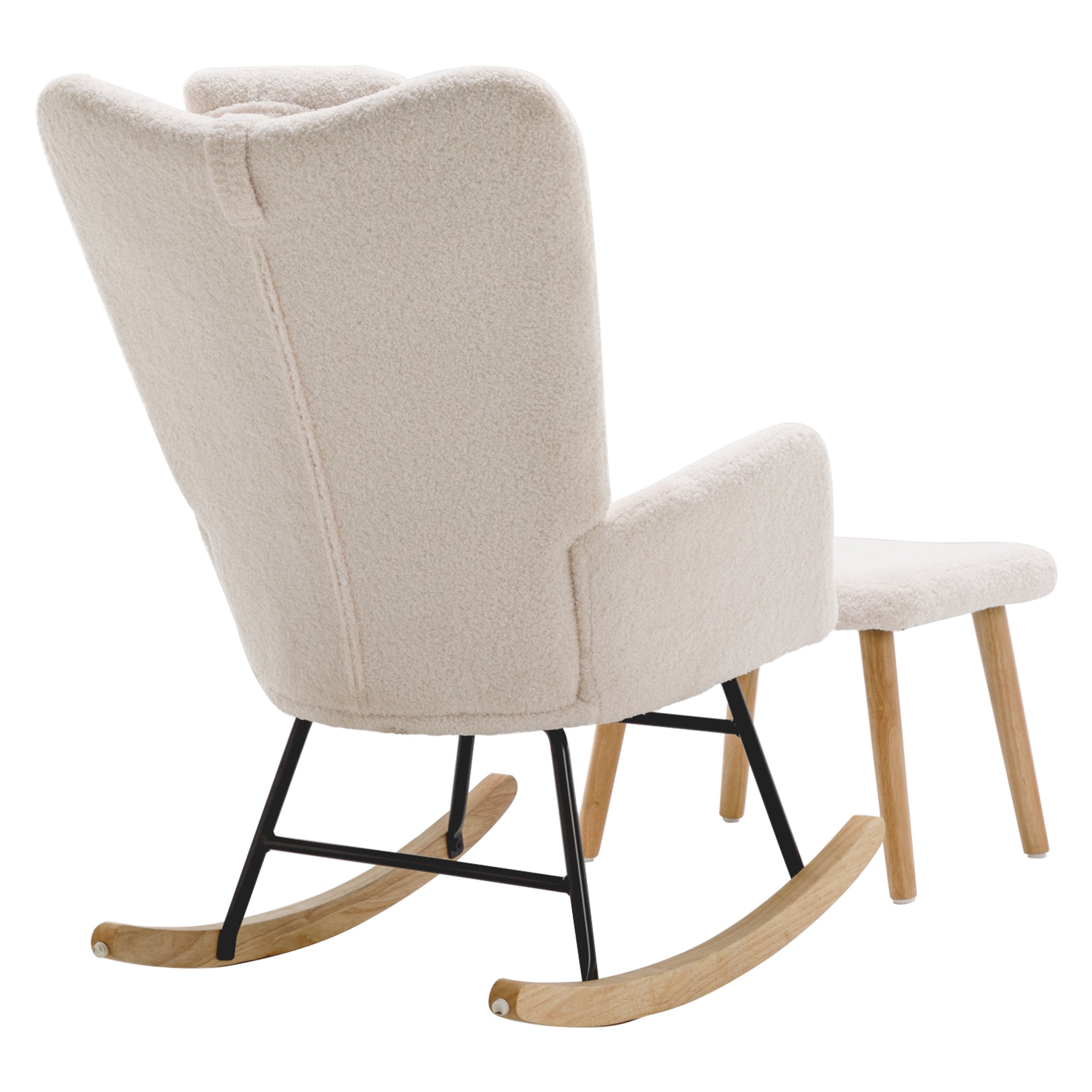 Logidon White Teddy Plush Rocking Chair with Headrest and Footrest