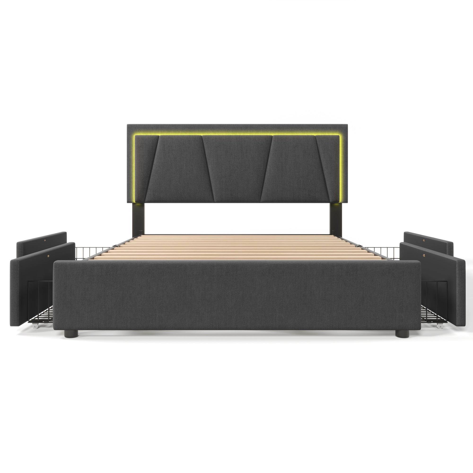 Logidon gestoffeerd bed 140x200 grijs met LED verlichting 4 lades
