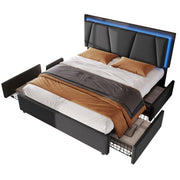 Logidon upholstered bed 140x200 cm with LED lighting and 4 drawers