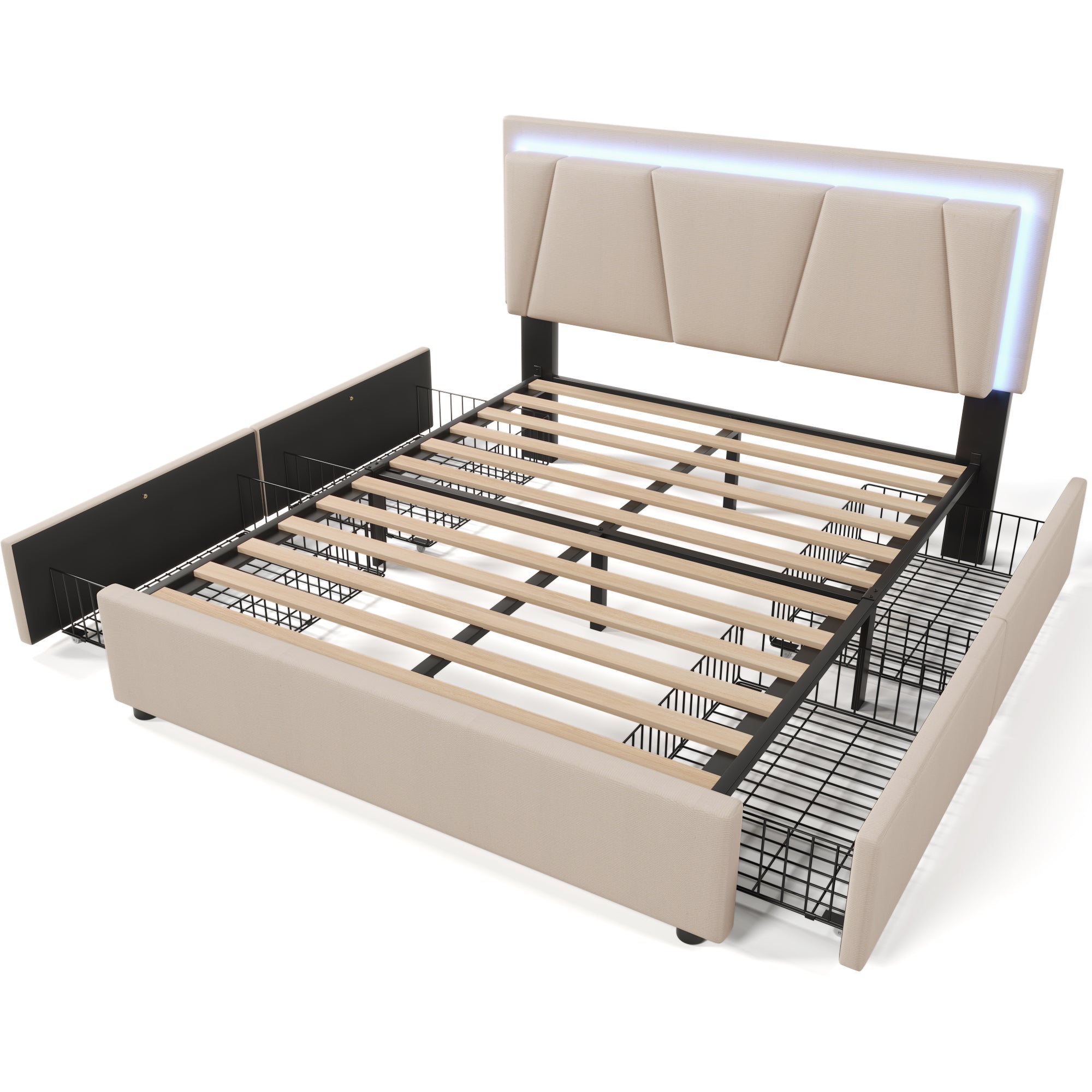 Logidon gestoffeerd bed 160x200 beige met LED verlichting 4 lades