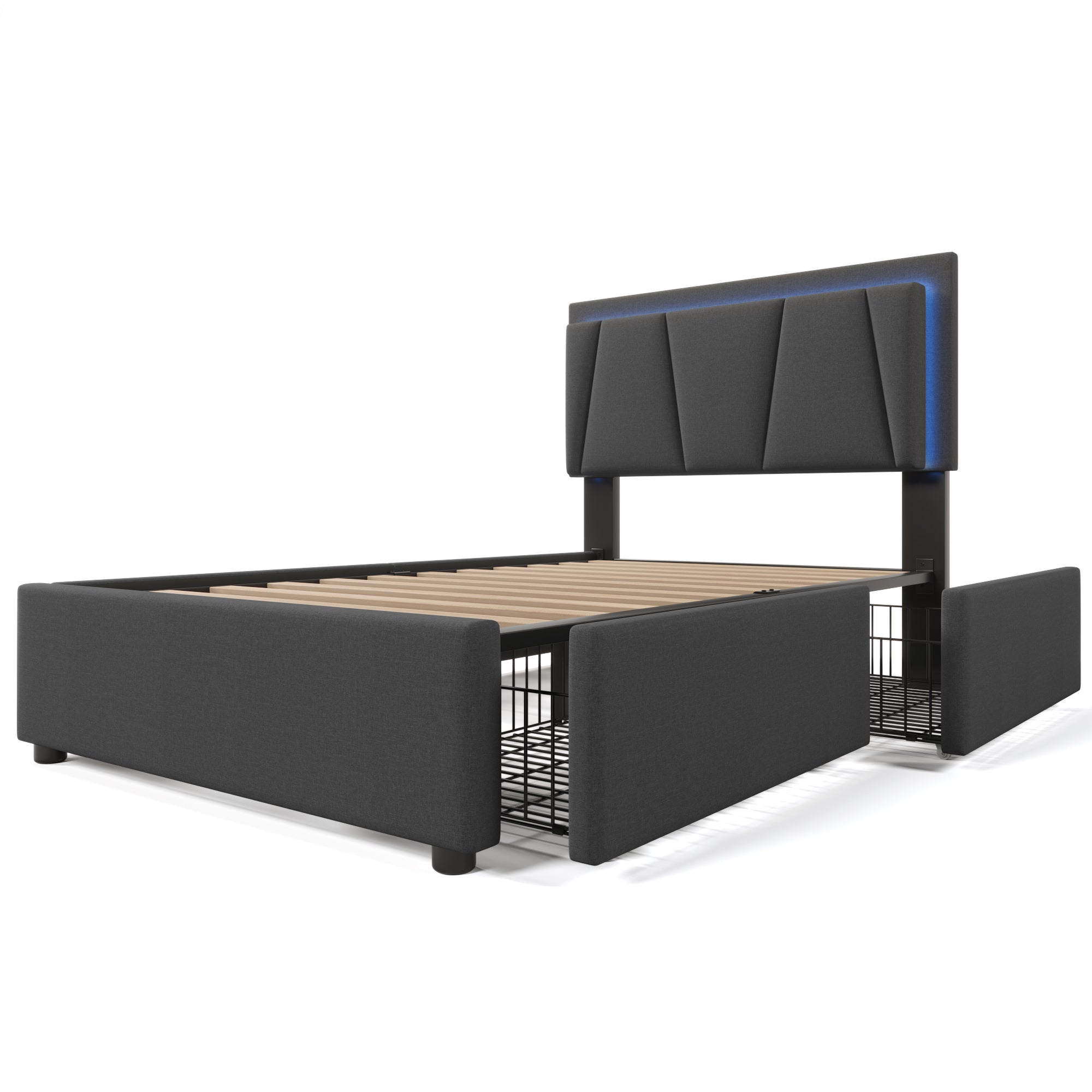 Logidon Garu gestoffeerd bed 90x200cm met LED-verlichting en grijze opbergruimte