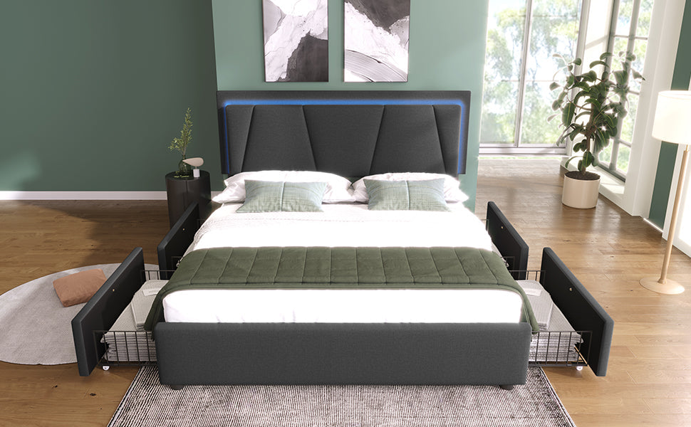 Logidon upholstered bed 140x200 cm with LED lighting and 4 drawers