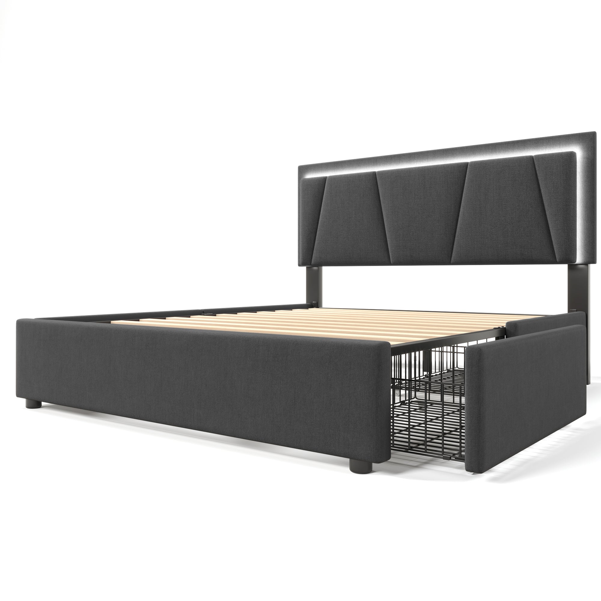 Logidon upholstered bed 140x200 cm with LED lighting and 4 drawers