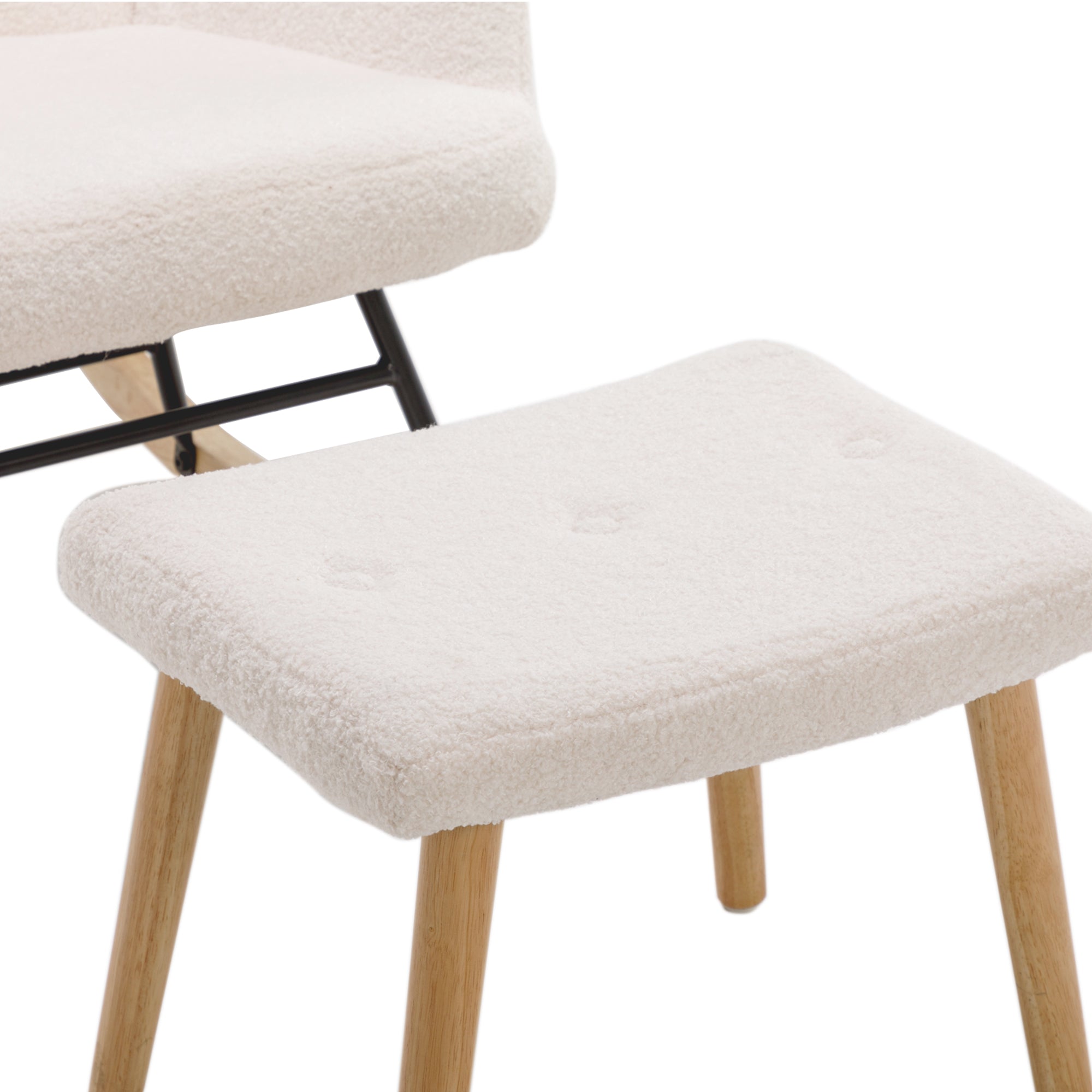 Logidon White Teddy Plush Rocking Chair with Headrest and Footrest