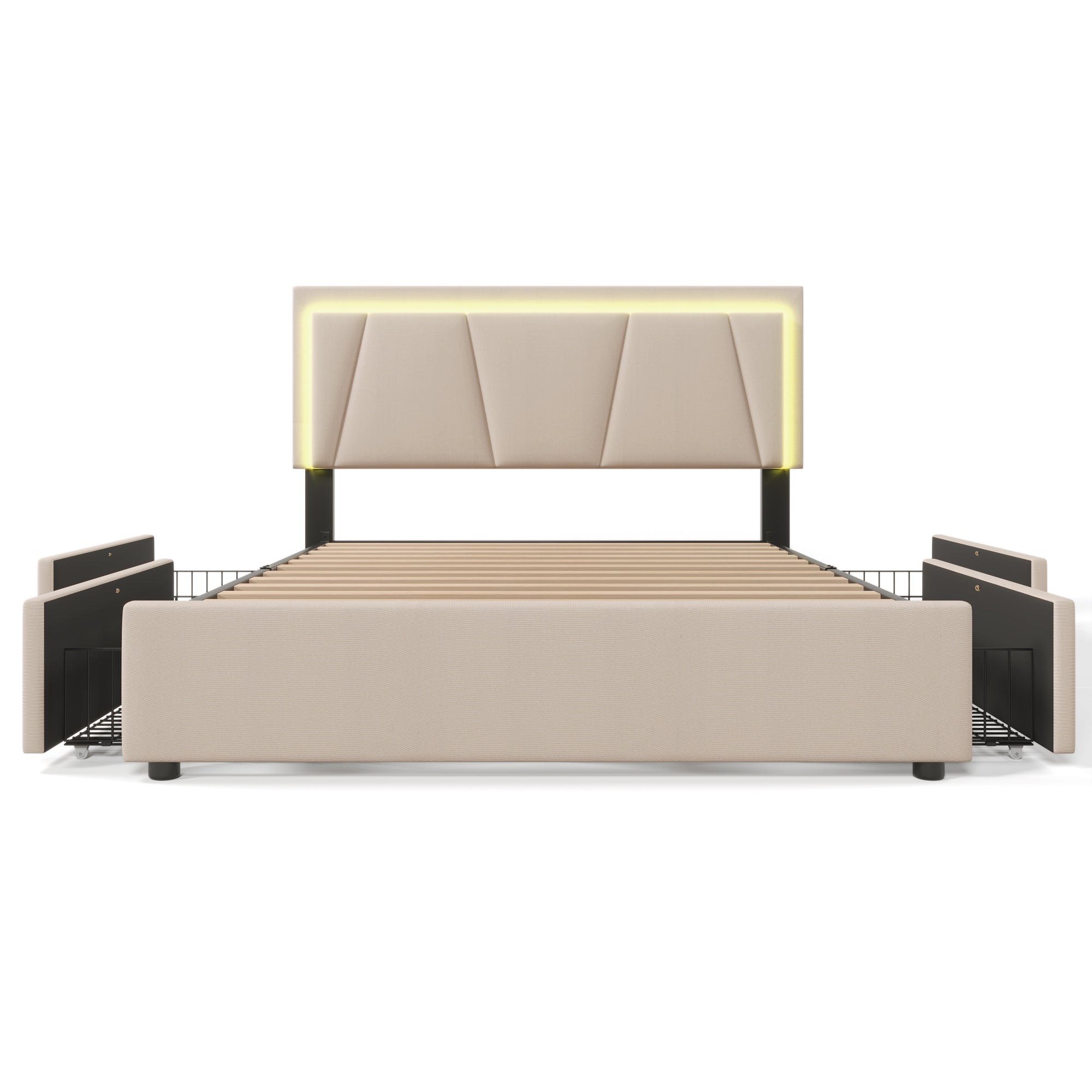 Logidon gestoffeerd bed 160x200 beige met LED verlichting en opbergruimte