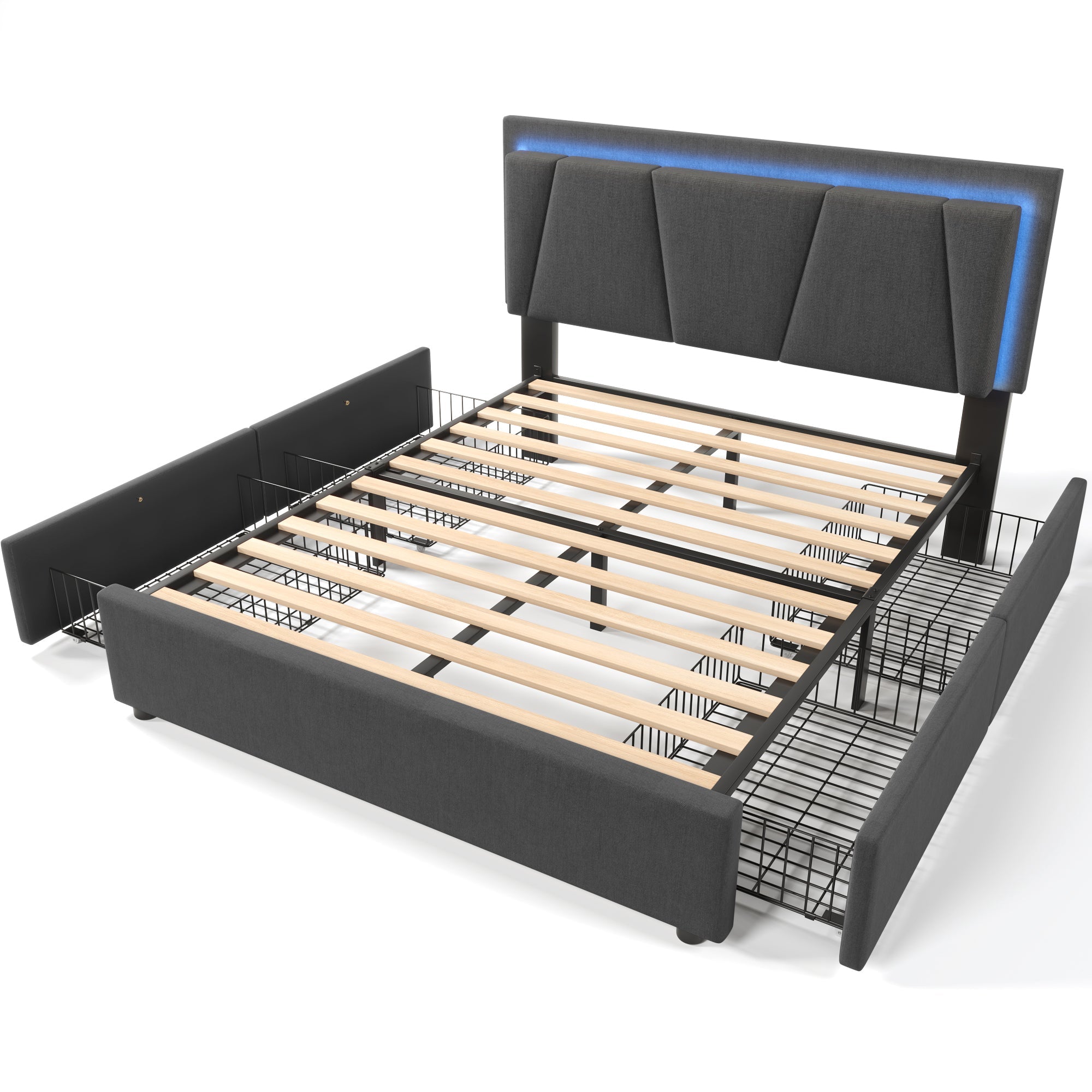 Logidon gestoffeerd bed 140x200 grijs met LED verlichting 4 lades