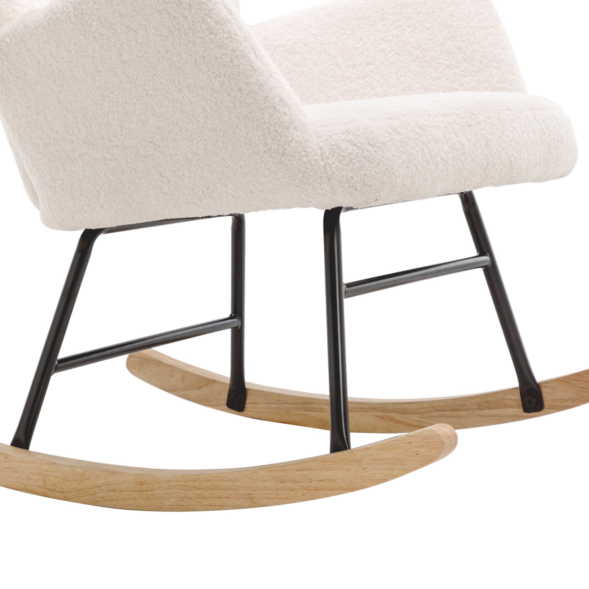 Logidon White Teddy Plush Rocking Chair with Headrest and Footrest