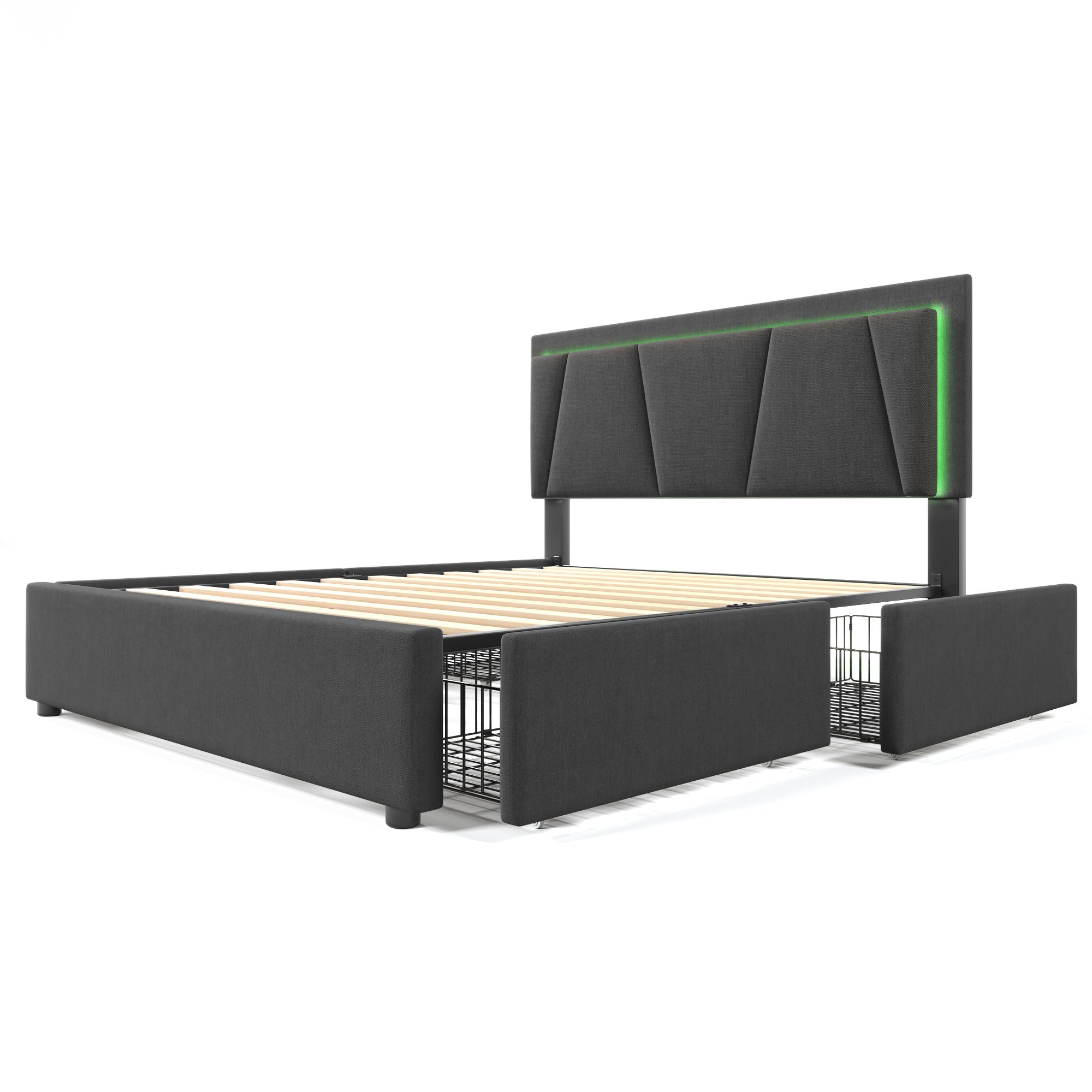 Logidon gestoffeerd bed 140x200 grijs met LED verlichting 4 lades