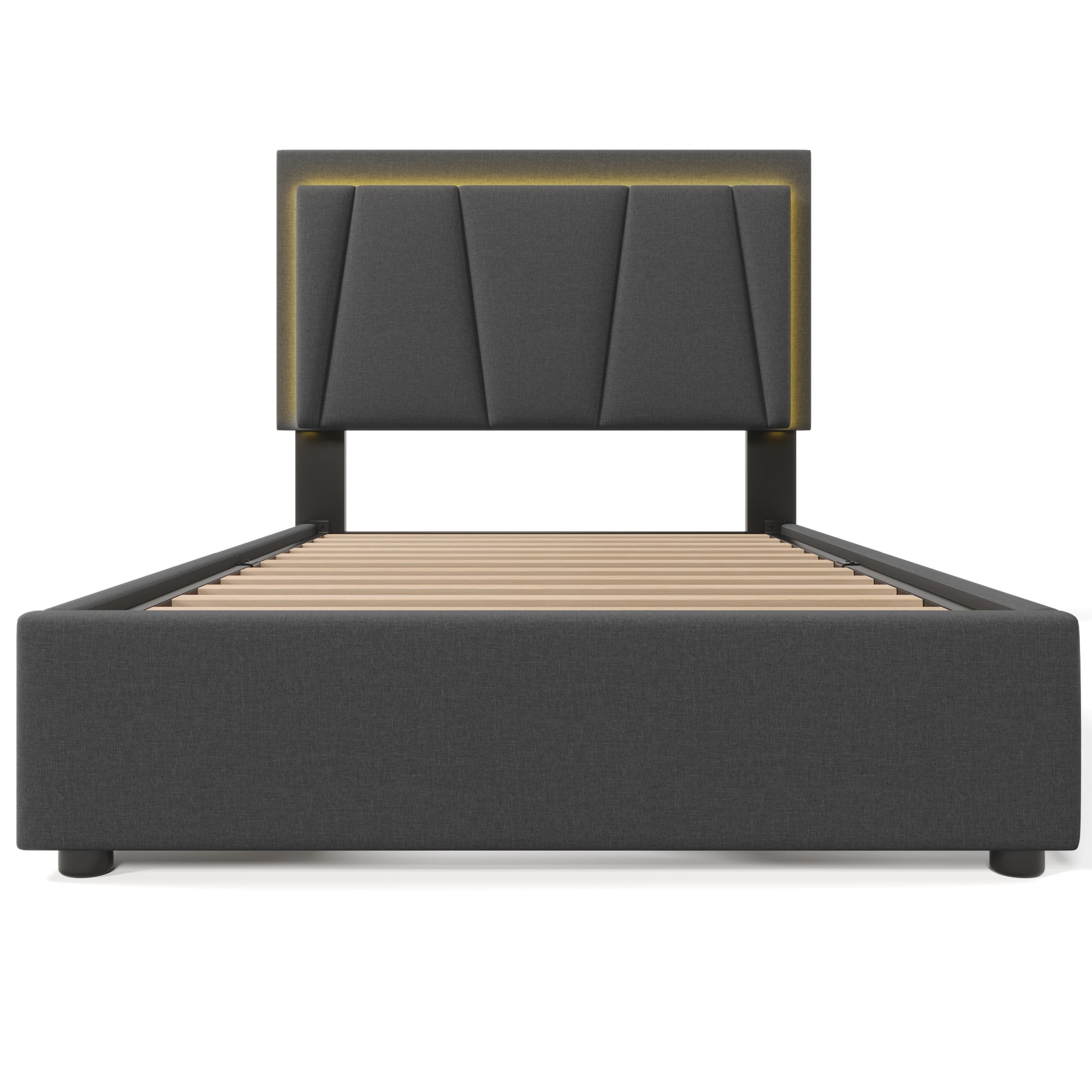 Logidon Garu gestoffeerd bed 90x200cm met LED verlichting en 2 lades grijs